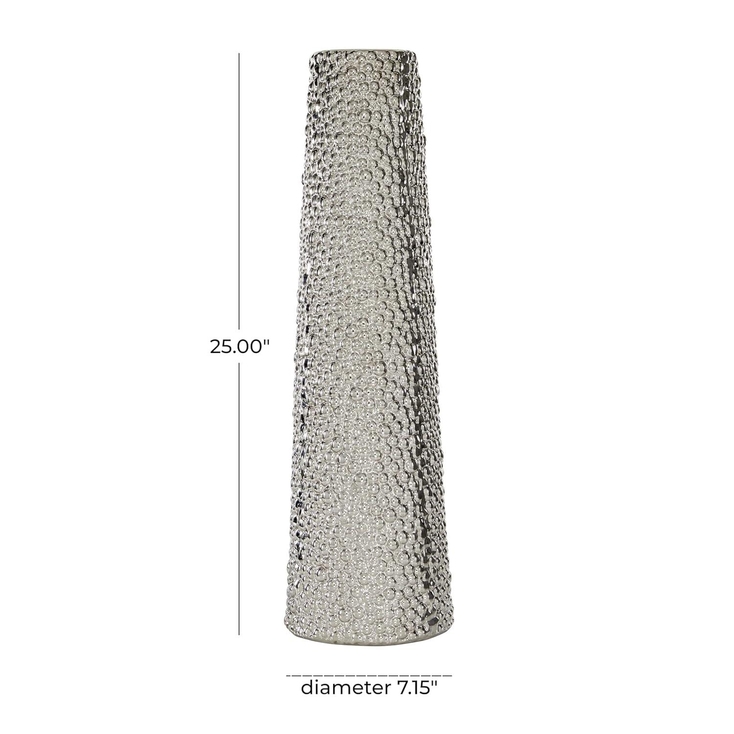 DecMode 25" Silver Ceramic Vase with Bubble Texture
