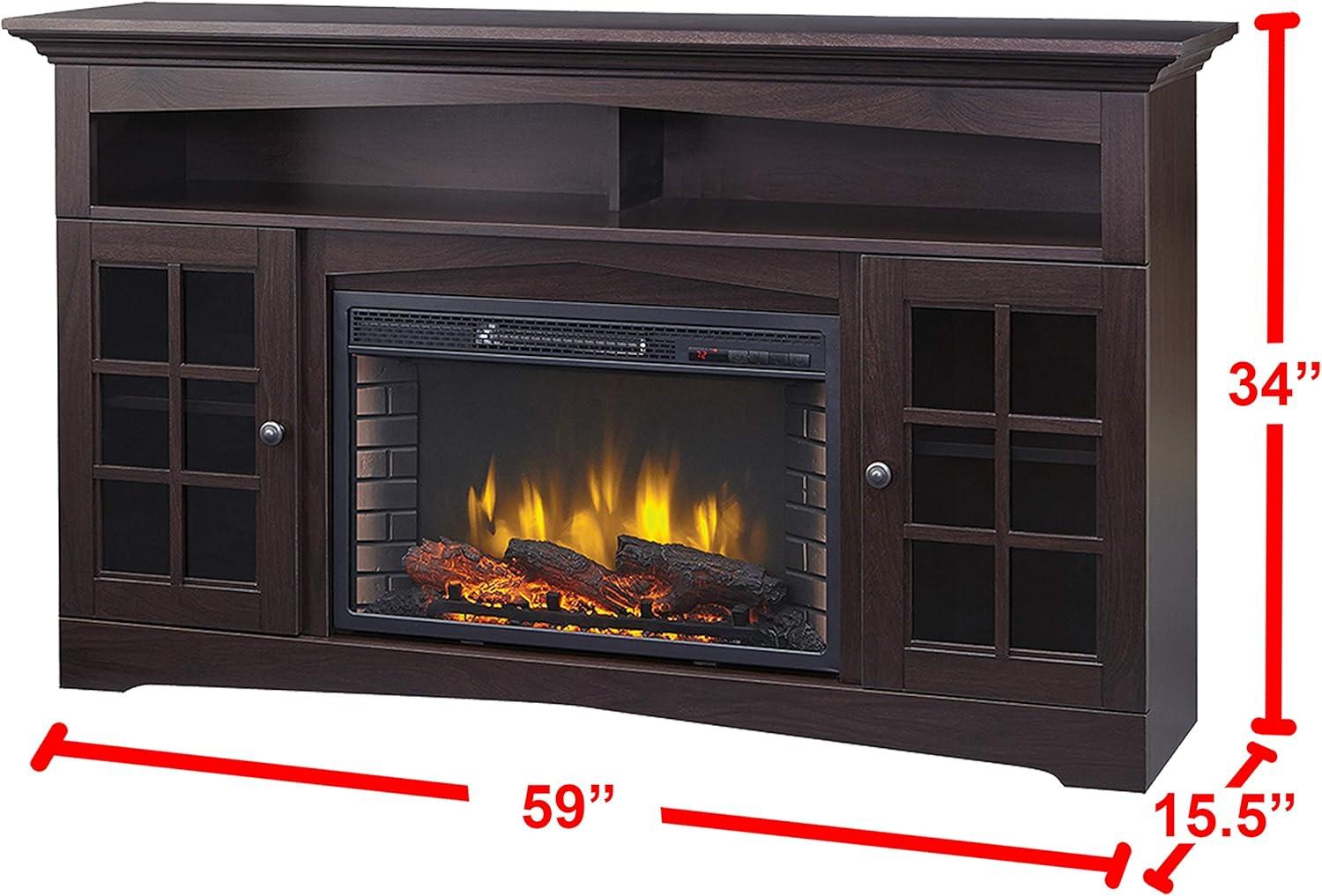 Espresso 59'' Media Console with Electric Fireplace and Glass Cabinets