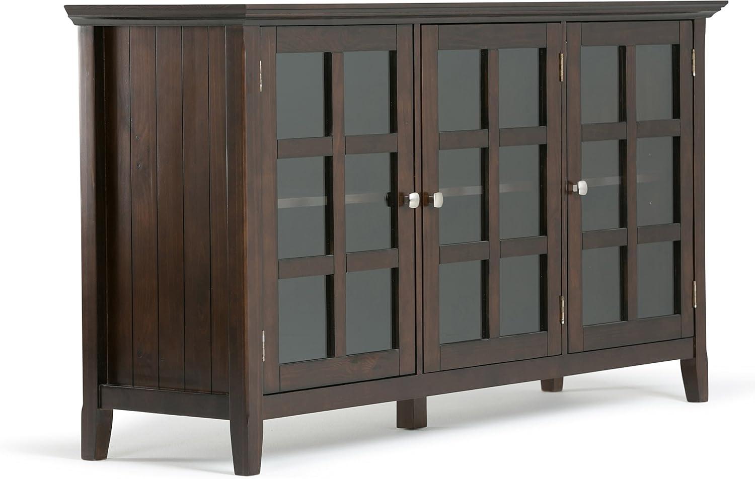 Simpli Home Acadian Solid Wood Wide Storage Cabinet In Brunette Brown