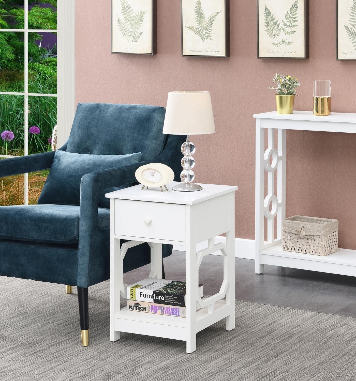 Omega 1 Drawer End Table, White