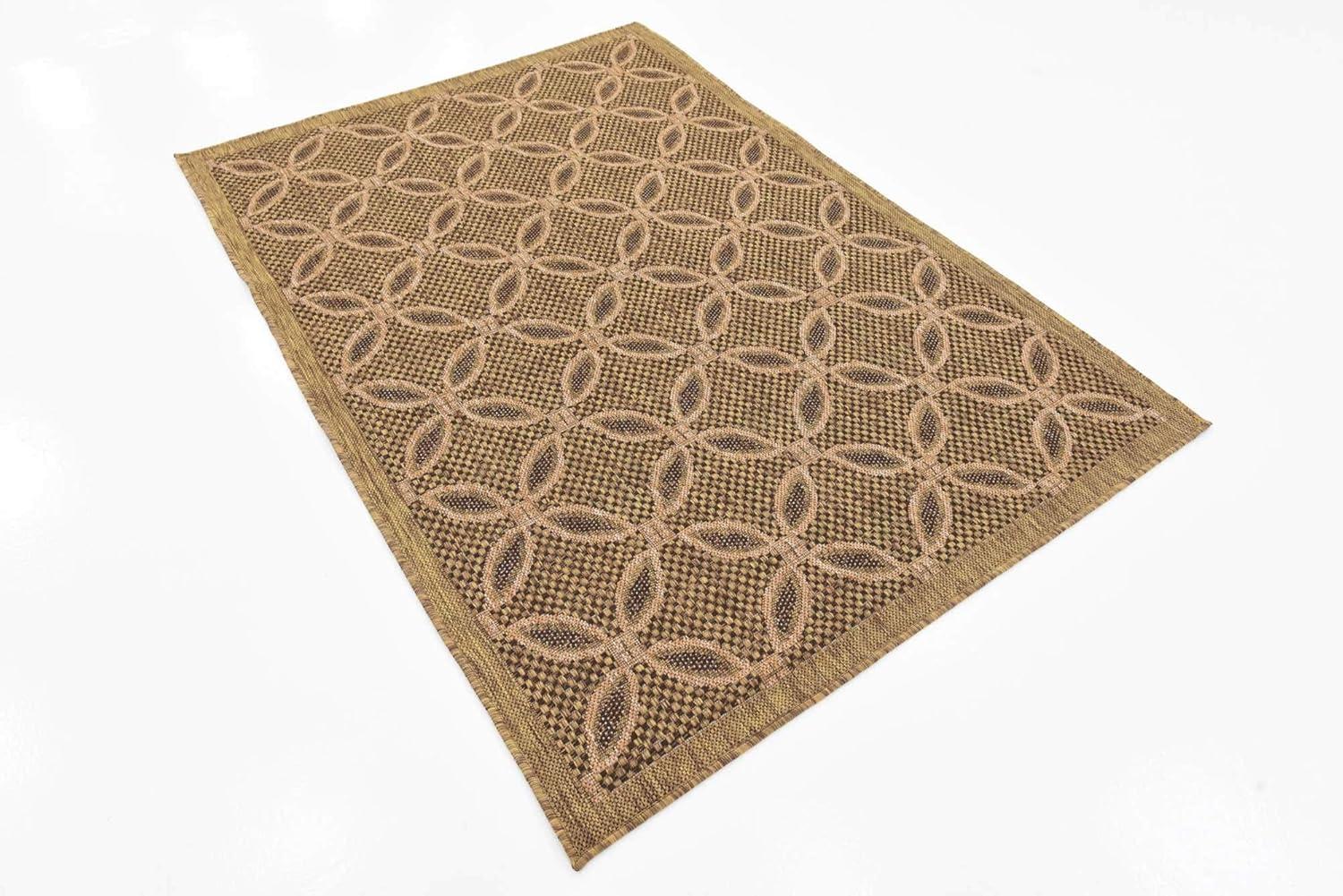 Light Brown and Beige Rectangular Outdoor Synthetic Rug