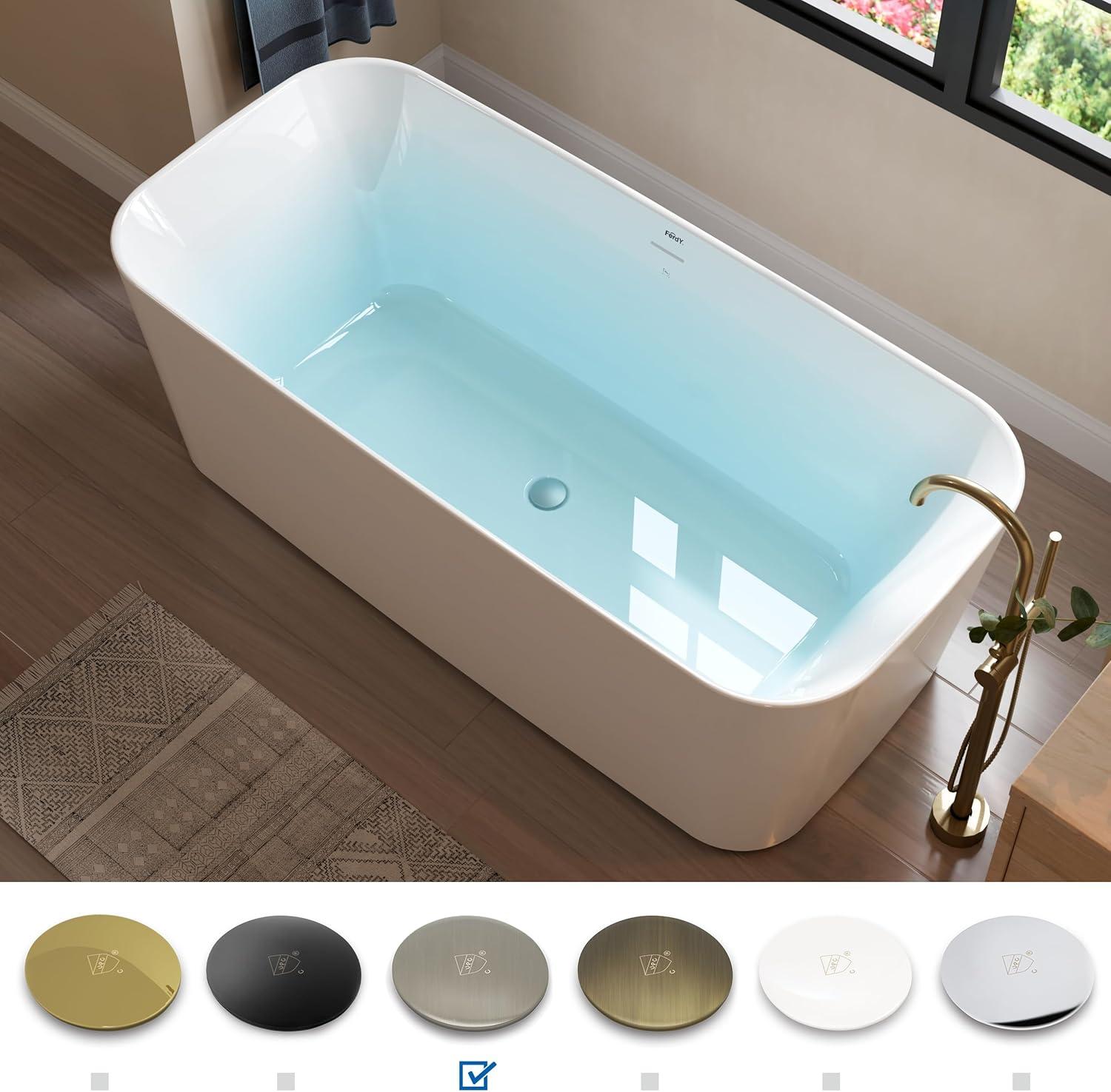 FerdY Maui 67" Acrylic Freestanding Bathtub,Soaking Tub With Brushed Nickel Drain