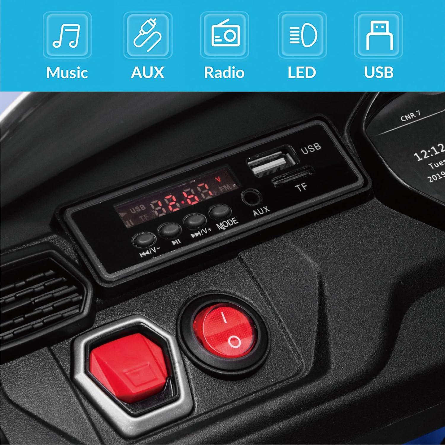 Kidzone 12V 7AH Kids Ride On Car Licensed Lamborghini Urus Electric Vehicle High/Low Speed With 2.4G Remote Control, Horn, Radio, USB Port, AUX, Spring Suspension, LED light, Blue