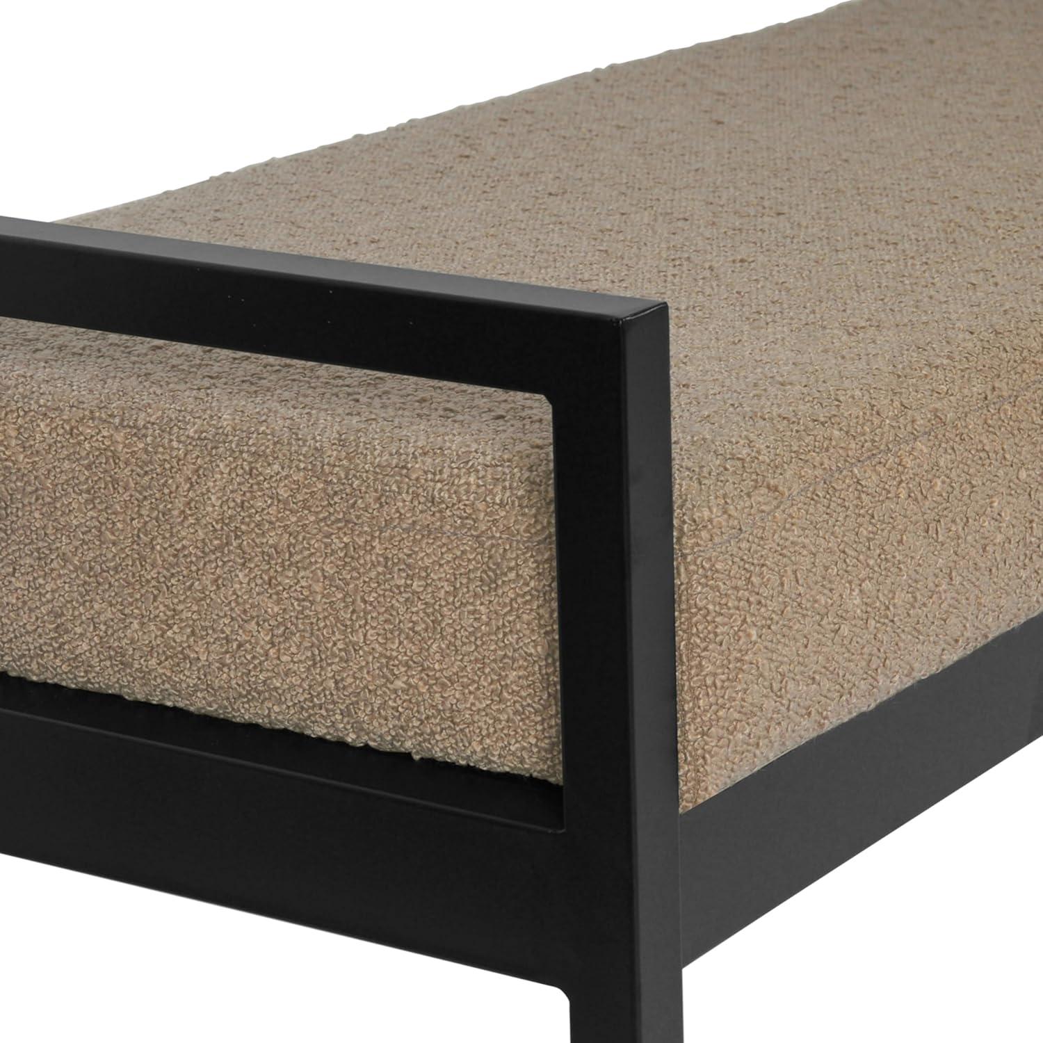 Modern Metal Faux Shearling Bench Brown - HomePop