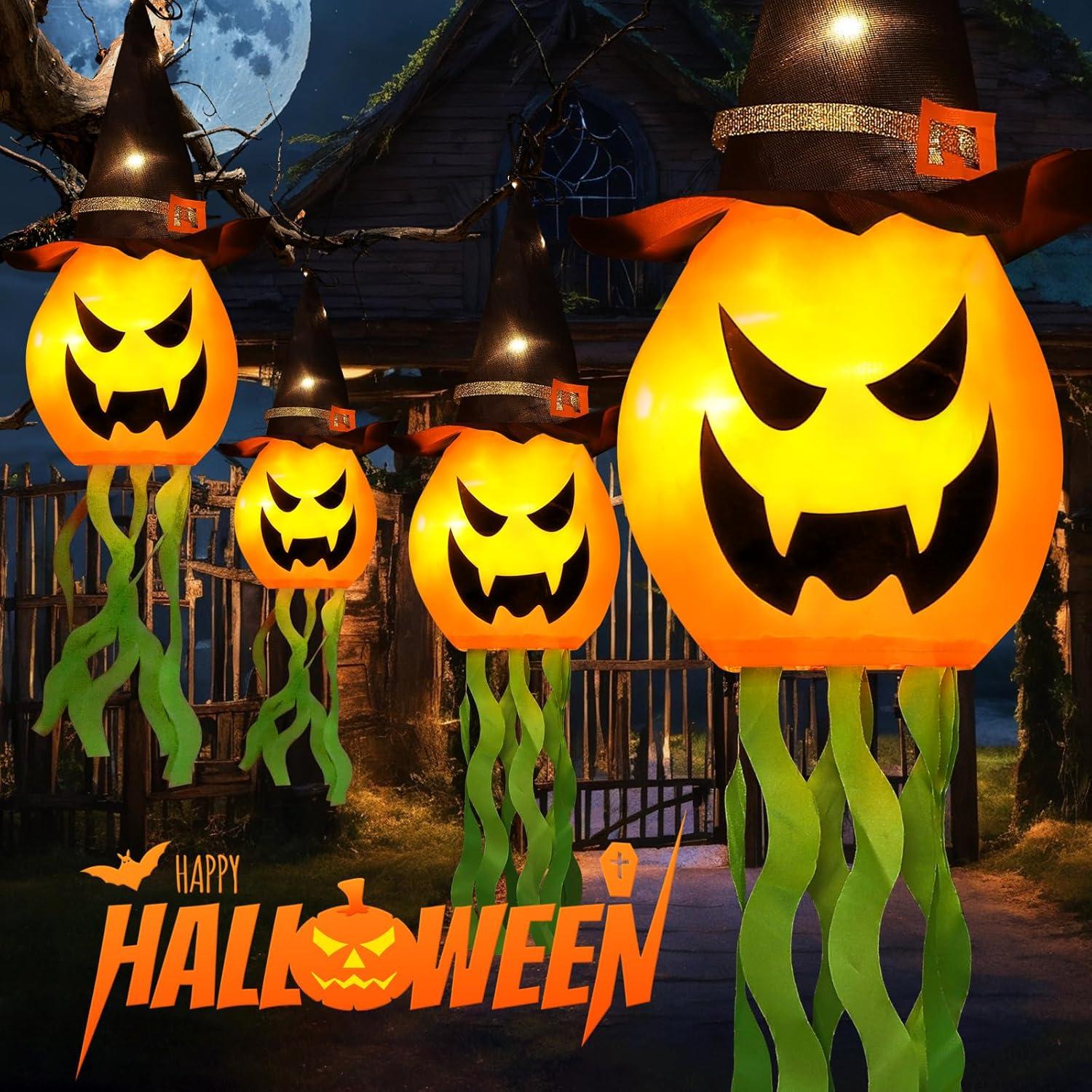 Glowing Pumpkin Witch Hat Halloween Hanging Lights with 3 Modes