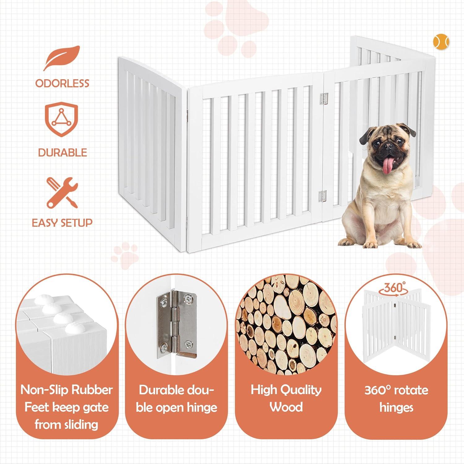Dog Gate Pet Gate Indoor for Stairs Doorways 82x24 Inch 4 Panels Dog Fence Extra Wide Wooden