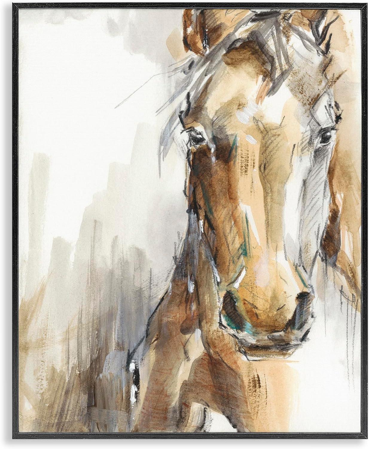 Stupell Industries Horse Portrait Orange Brown Animal Watercolor Painting Framed Wall Art by Ethan Harper