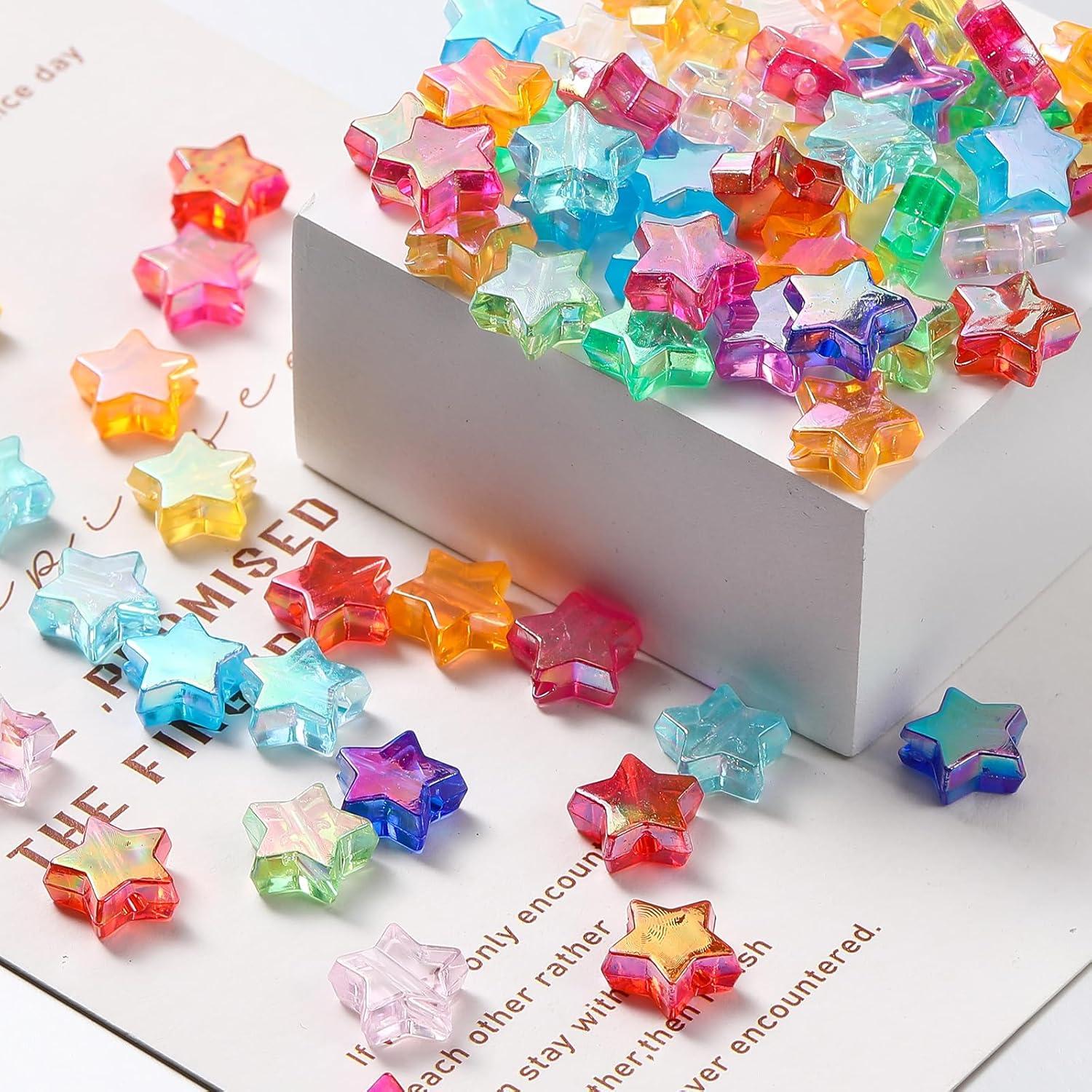 St. Kunkka 600 Pcs Acrylic Star Beads for Jewelry Making Craft DIY - 12 Mixed Colors, Clear Acrylic AB Colors Star Spacer Beads for DIY Bracelet, Necklace, Earrings