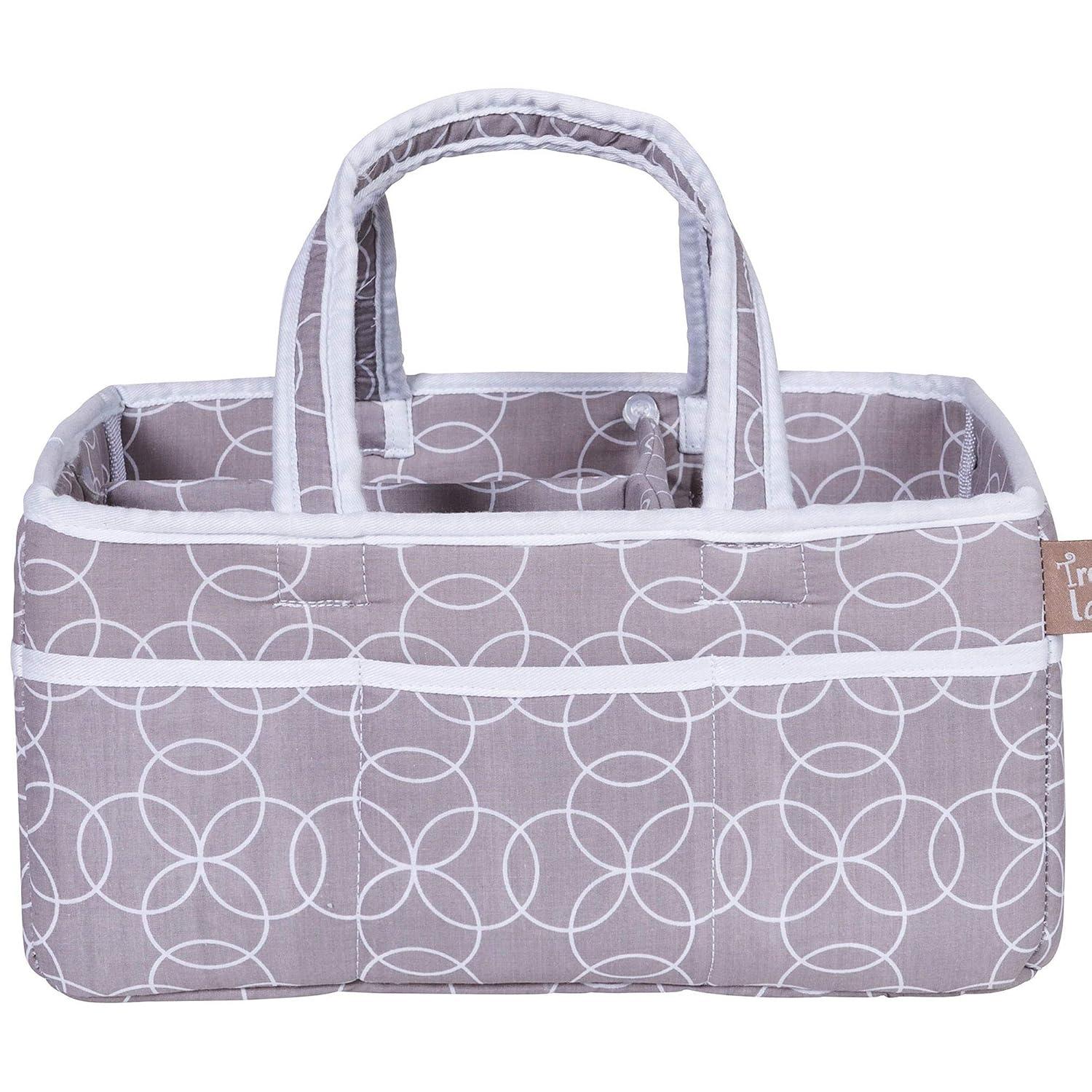 Circles Gray Storage Caddy - Circles Body, Handles and Lining, Solid Trim, Gray and White, Two Handles, 12 in x 6 in x 8 in