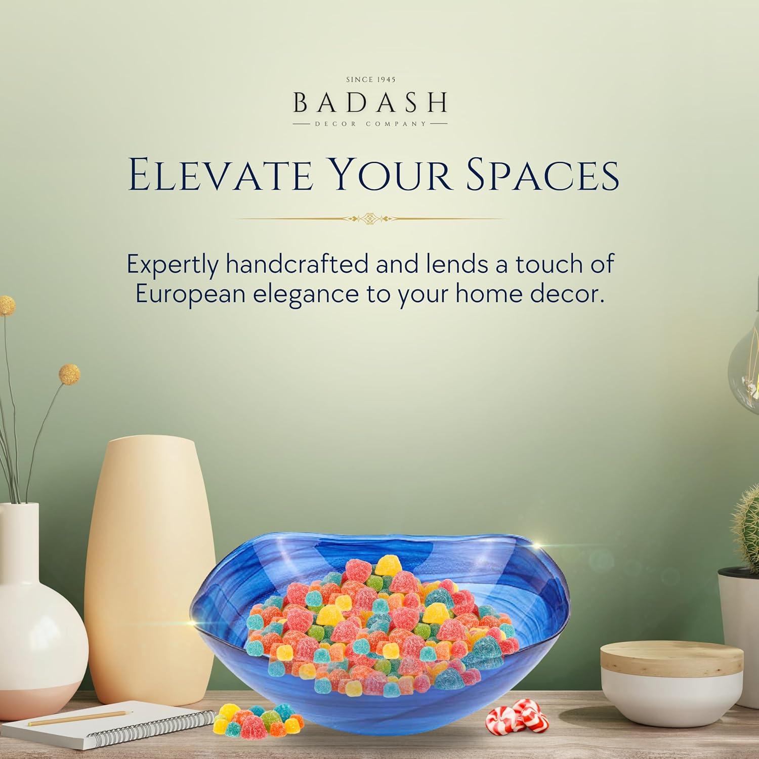 Badash Decorative Glass Serving Bowl, Alabaster Glass Centerpiece Fruit Bowl, Home Décor Table Accent Bowl, 10” Diameter, Cobalt Blue