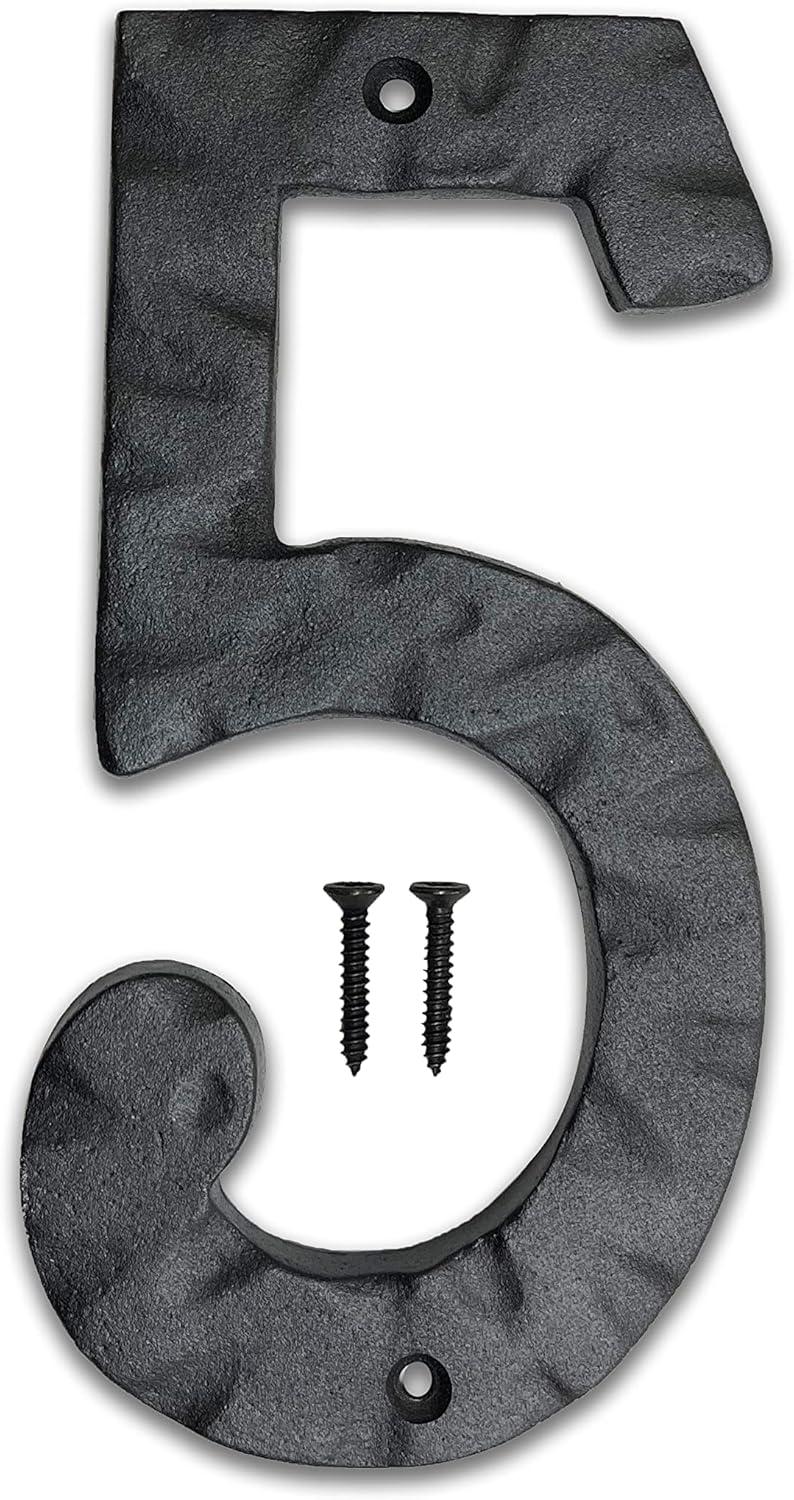 NACH Matte Black Hammer Tone Cast Iron House Number for Outside or Inside, Metal Modern House Numbers For Mailbox, Front Door, Maximum Rust Protection, 6 inch, Number 3, KE-HM6-BLK-3