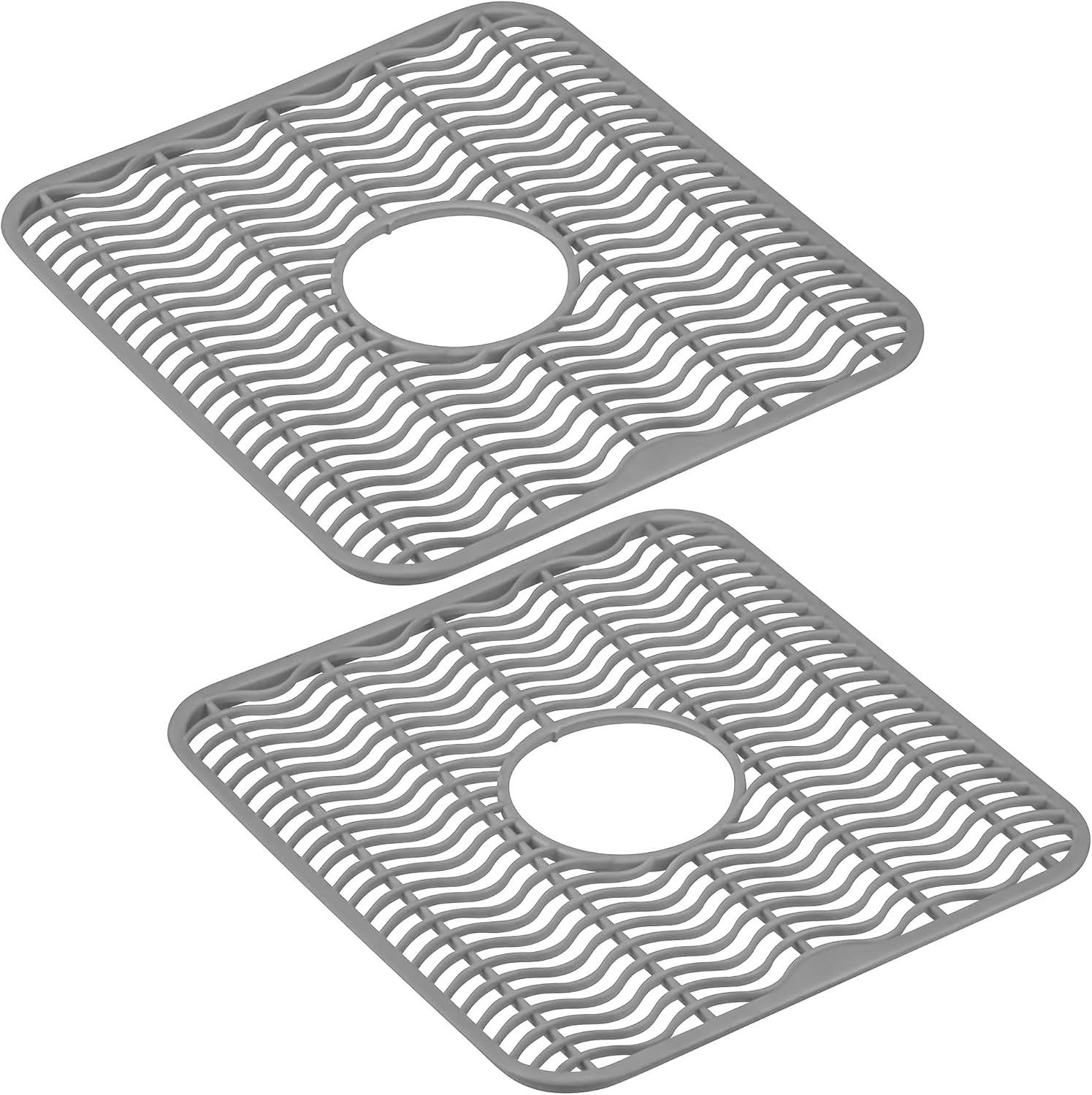 DecorRack Plastic Sink Protectors, 12" x 11" Kitchen Sink Mat, Gray (2 Pk)