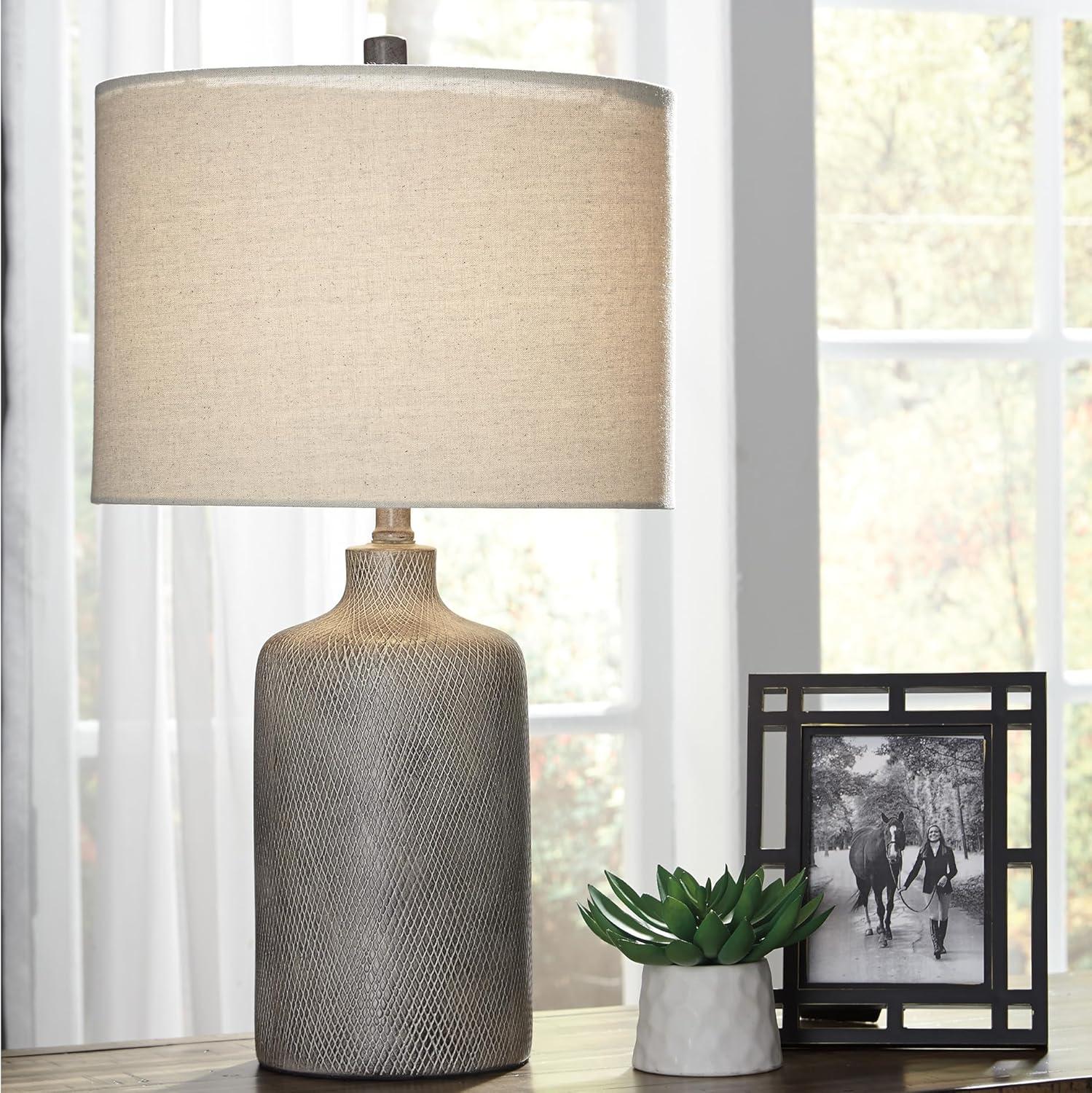 Signature Design by Ashley Linus Table Lamp Antique Black: Ceramic Base, Polyester Shade, UL Listed, 3-Way Switch