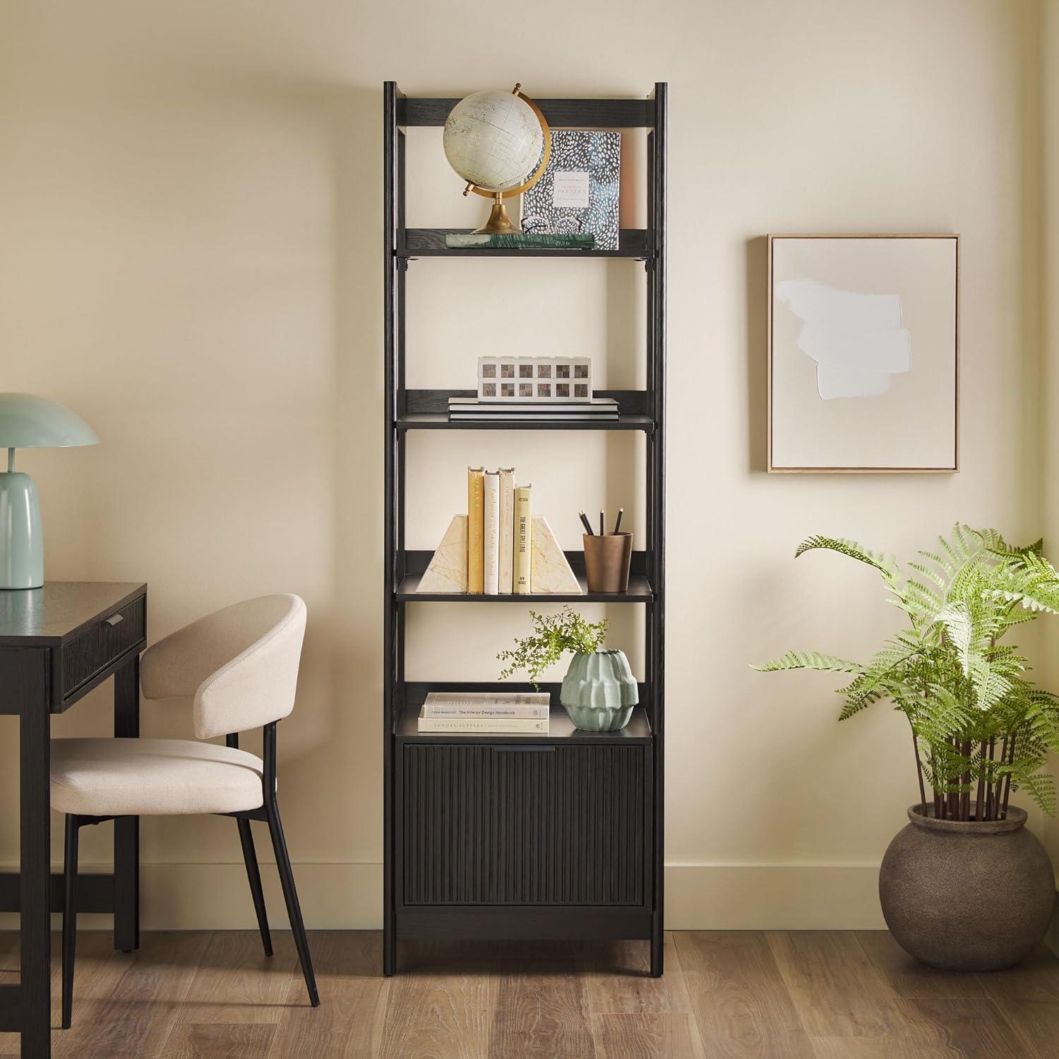 Thore Transitional Narrow Bookshelf with Drawer on Bottom