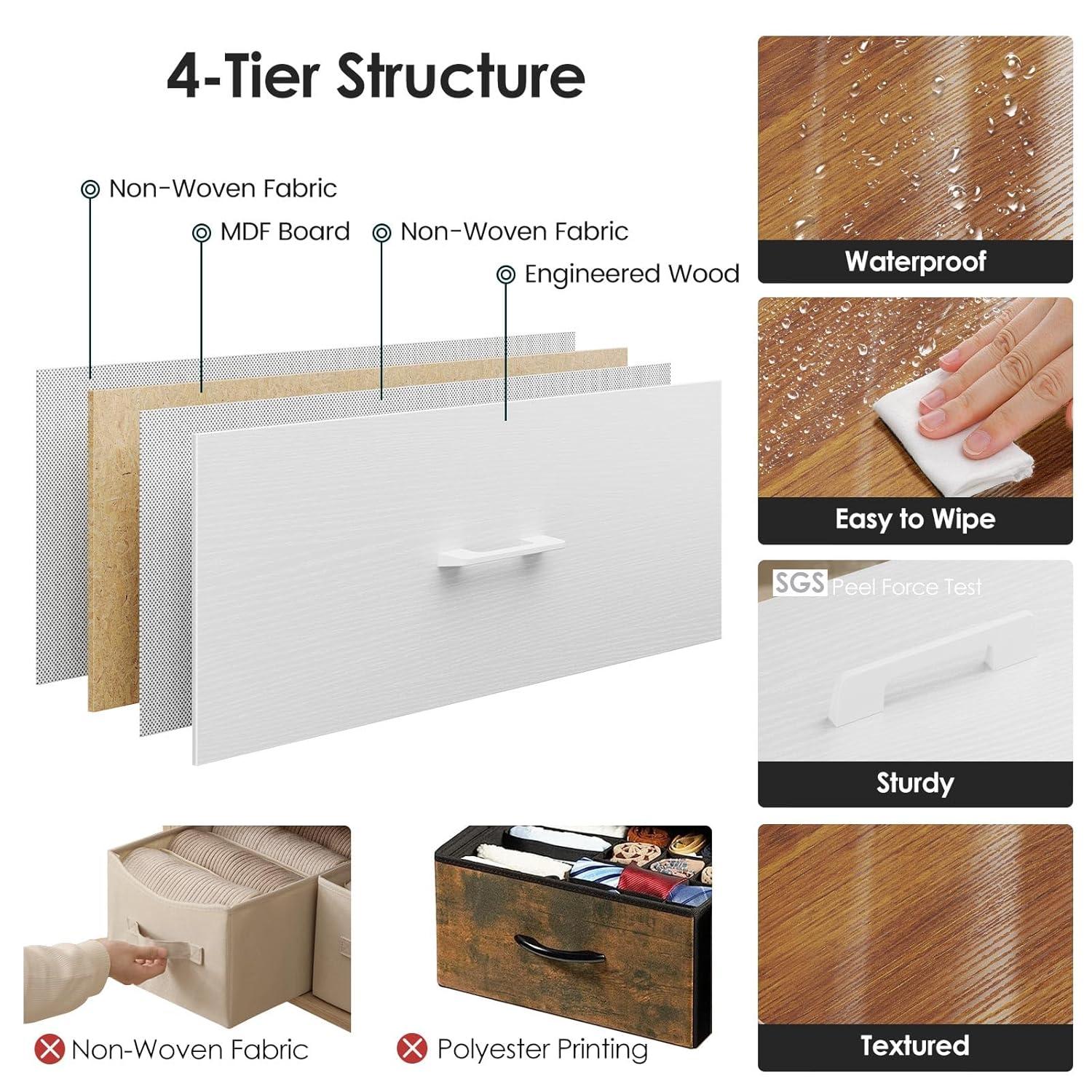 Nightstand,Farmhouse Night stand with 3 Storage Drawer,Small Dresser for Bedroom,Chest of Drawers Fabric Dressers with Steel Frame,Wooden Top Front Bedside Table for Small Space,White+walnut