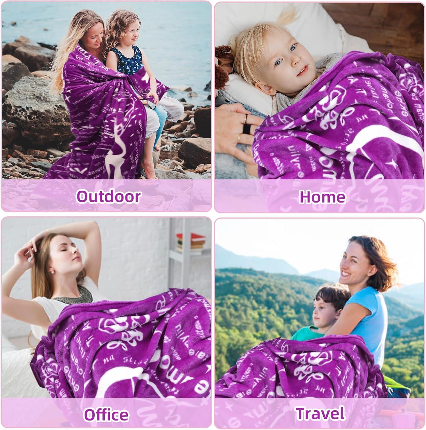 Gifts for Mom Wife Valentines Day Throw Blanket Gifts for Grandma, Best MOM Ever Surrounded by Heart Shape with 100 Languages I Love You Blanket, Mom Gifts Christmas Mother‘s Day 60''x70''