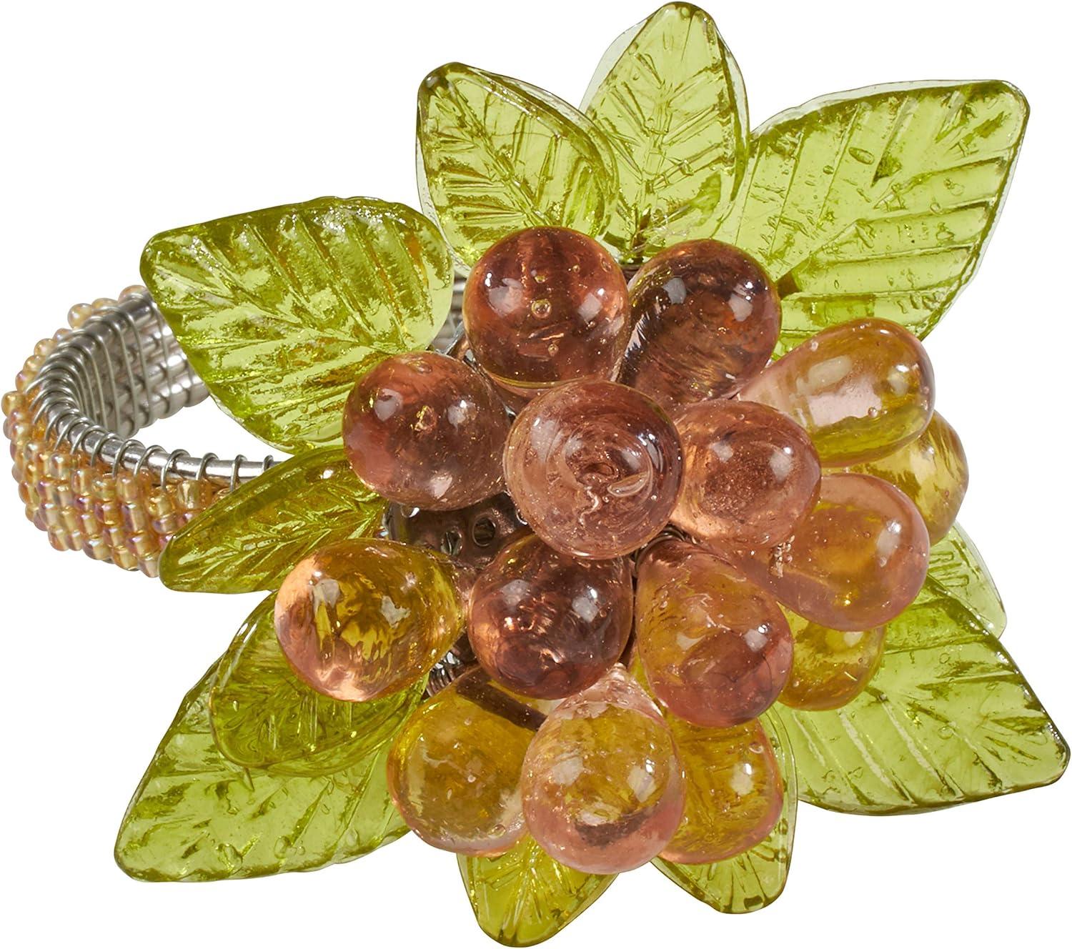 Amber Beaded Flower and Leaves Napkin Ring Set of 4