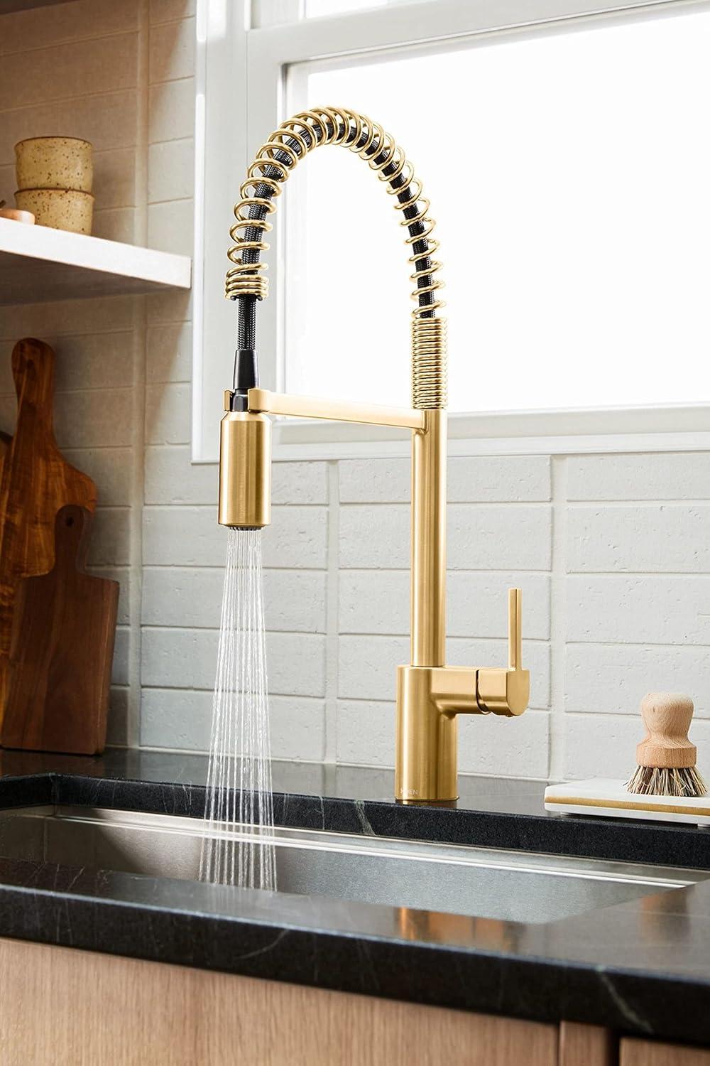 Brushed Gold Modern Pull-Down Kitchen Faucet with Pull-Out Spray