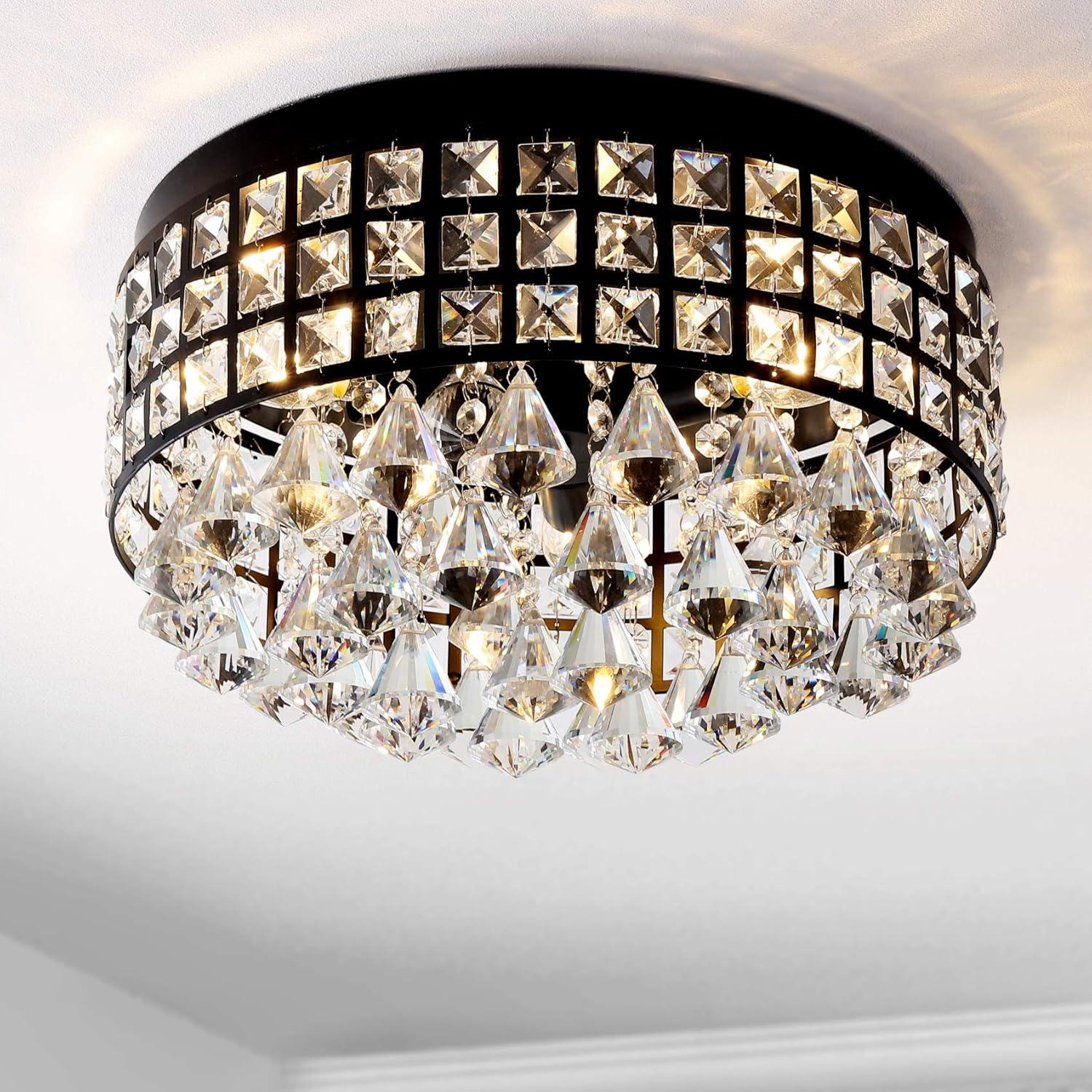 JONATHAN Y Meredith 3-Light Crystal Drops/Metal LED Flush Mount