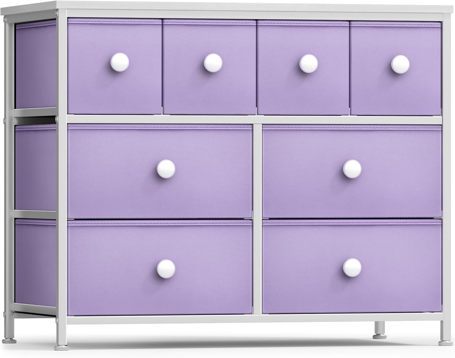 Drawer Purple Dresser Steel Frame Wood Top Easy Pull Fabric Bins 11.81 in. L x 39.37 in. W x 30.7 in. H 8