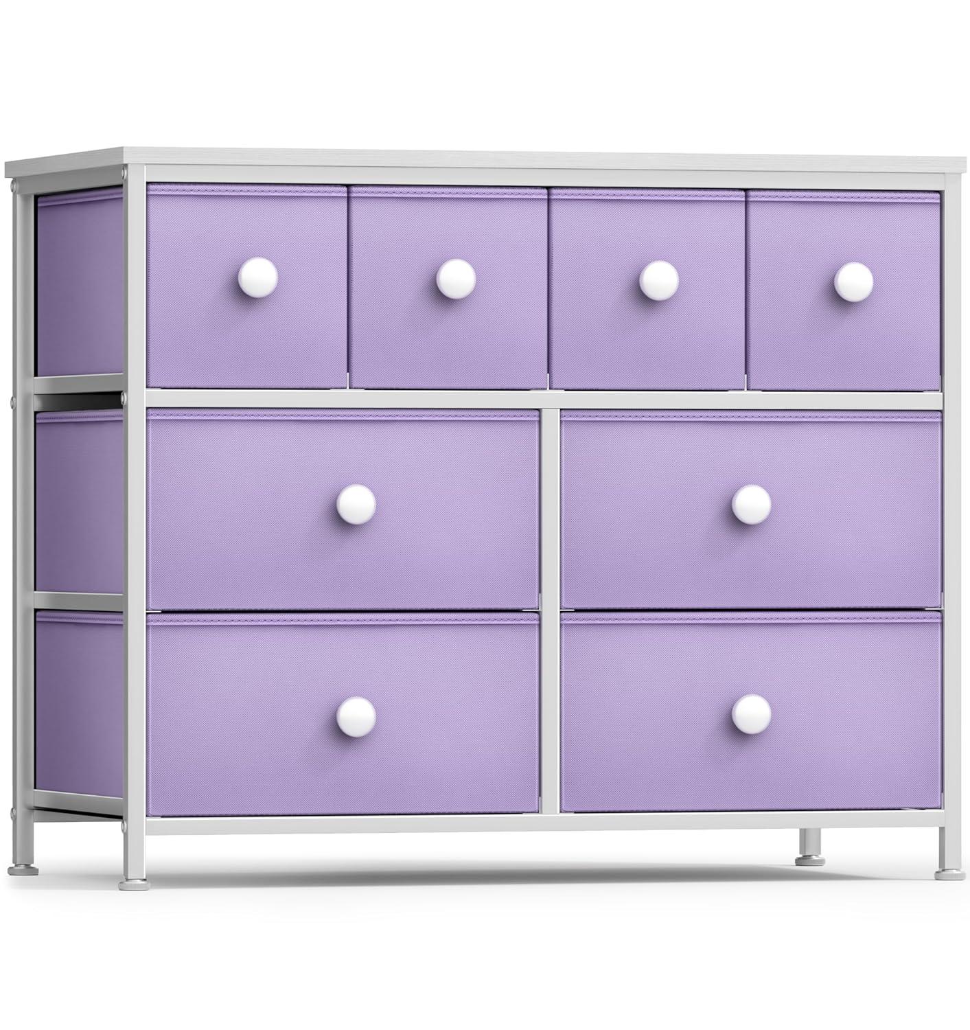 Drawer Purple Dresser Steel Frame Wood Top Easy Pull Fabric Bins 11.81 in. L x 39.37 in. W x 30.7 in. H 8