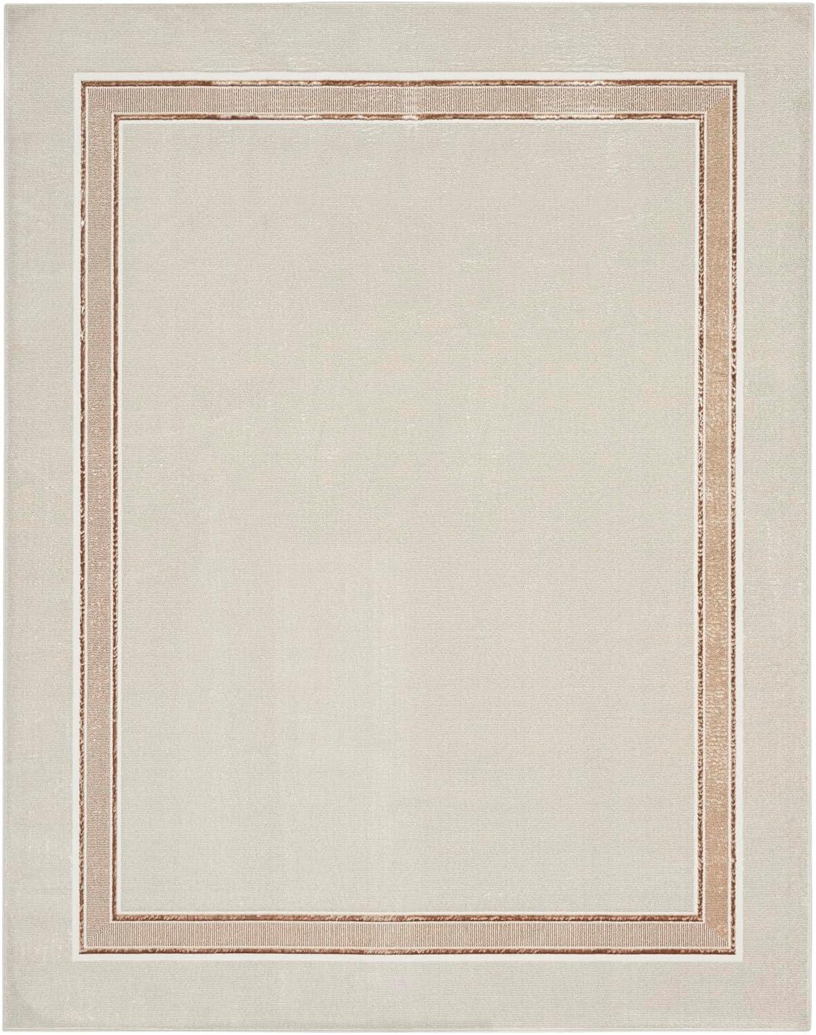 Ivory Cream Geometric 8' x 10' Easy-Care Synthetic Area Rug