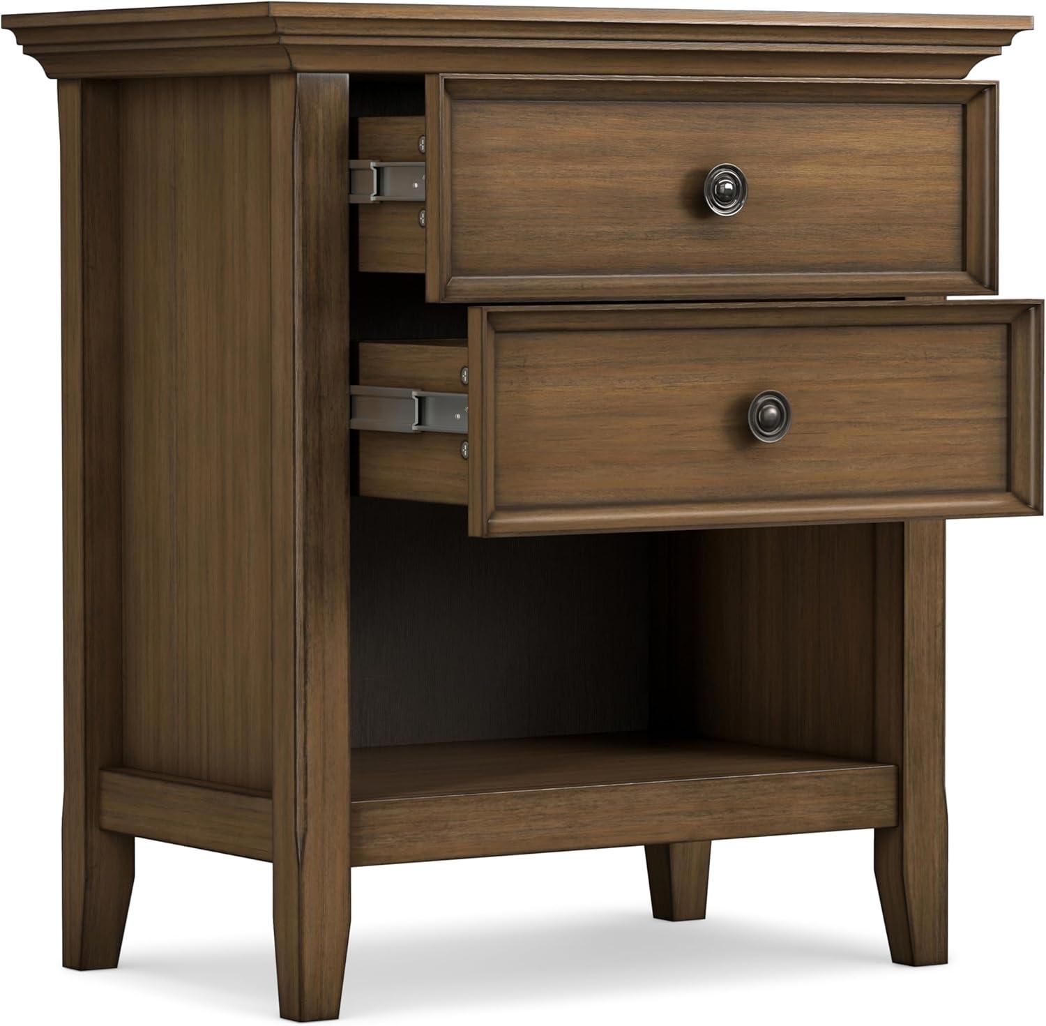 Simpli Home Amherst 24"W 2-Drawer Solid Wood Nightstand with Open Shelf