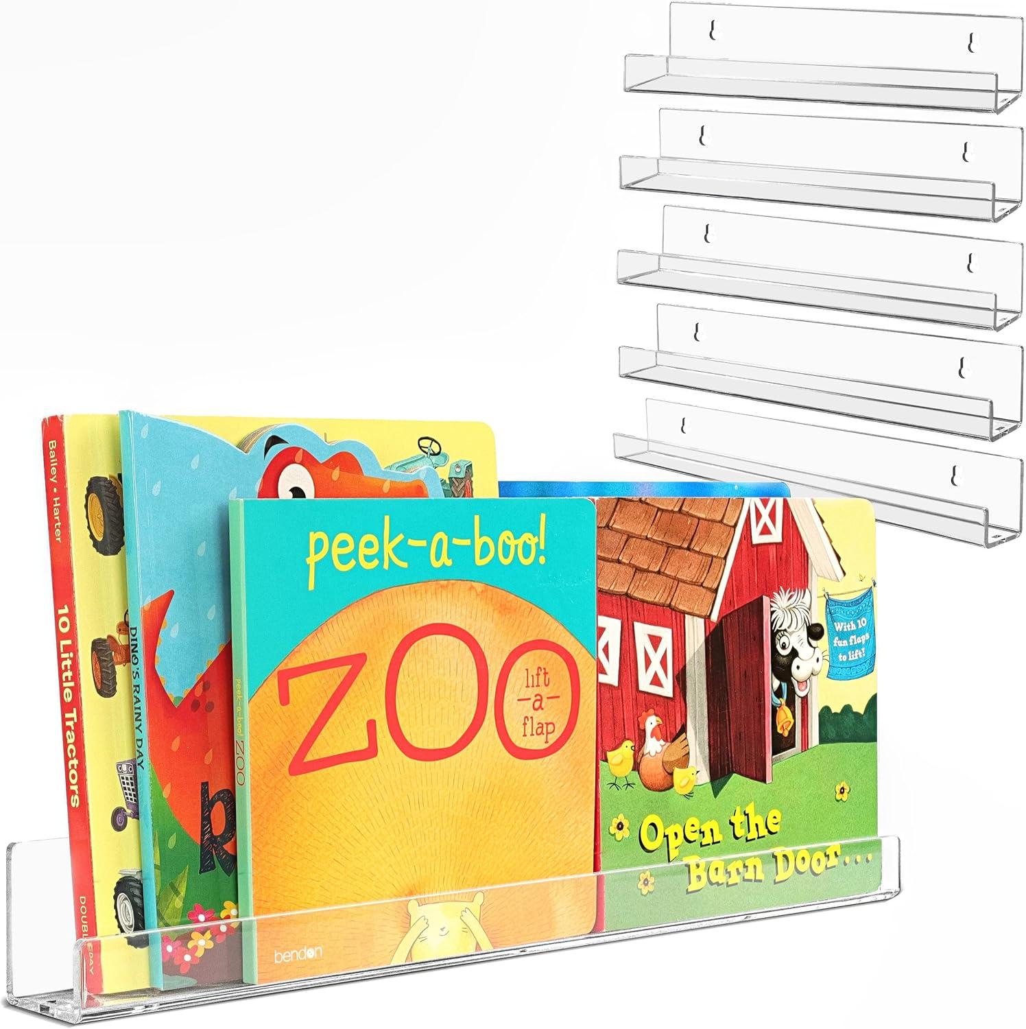 7Penn Floating Book Display Shelves - 6pk 15in Clear Acrylic Shelves for Wall