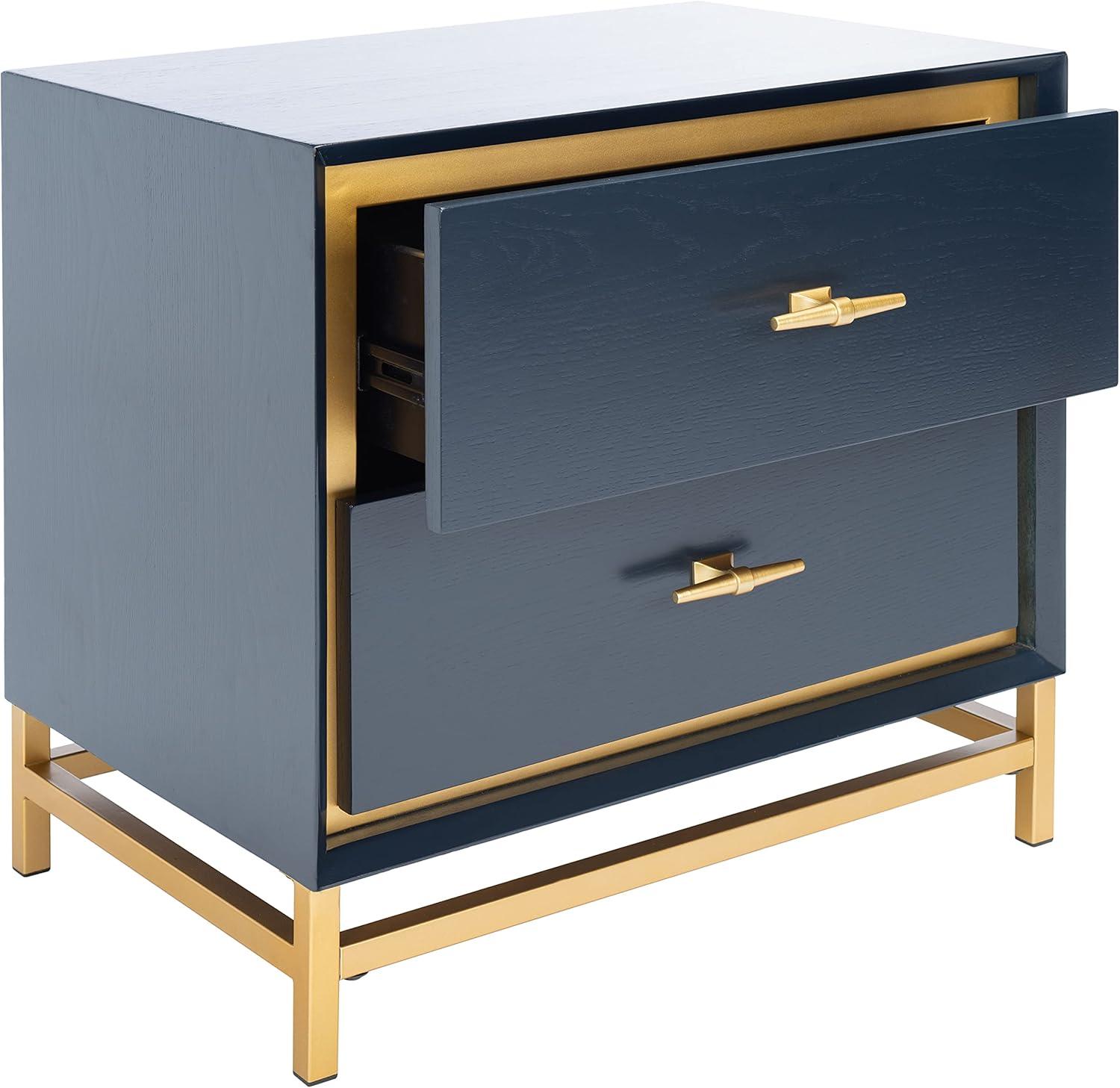 Fenno 2 Drawer Nightstand - Teal/Brass - Safavieh.