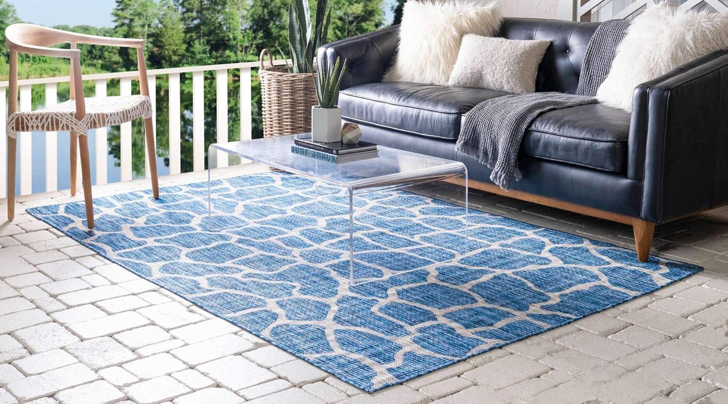Unique Loom 5' 1 x 8' 0 Rectangle Indoor/Outdoor Safari Blue Area Rug