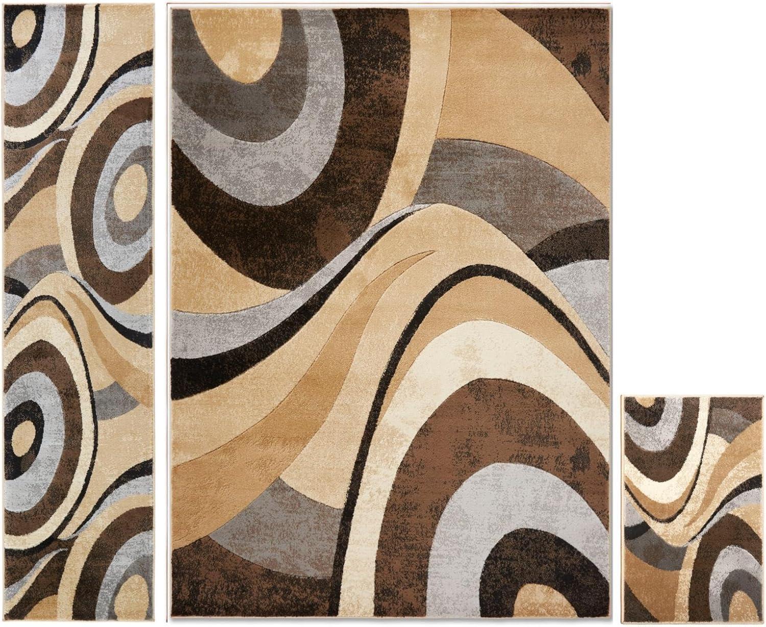 Home Dynamix Slade Contemporary Abstract Area Rug, Brown/Grey, 3 Piece Set