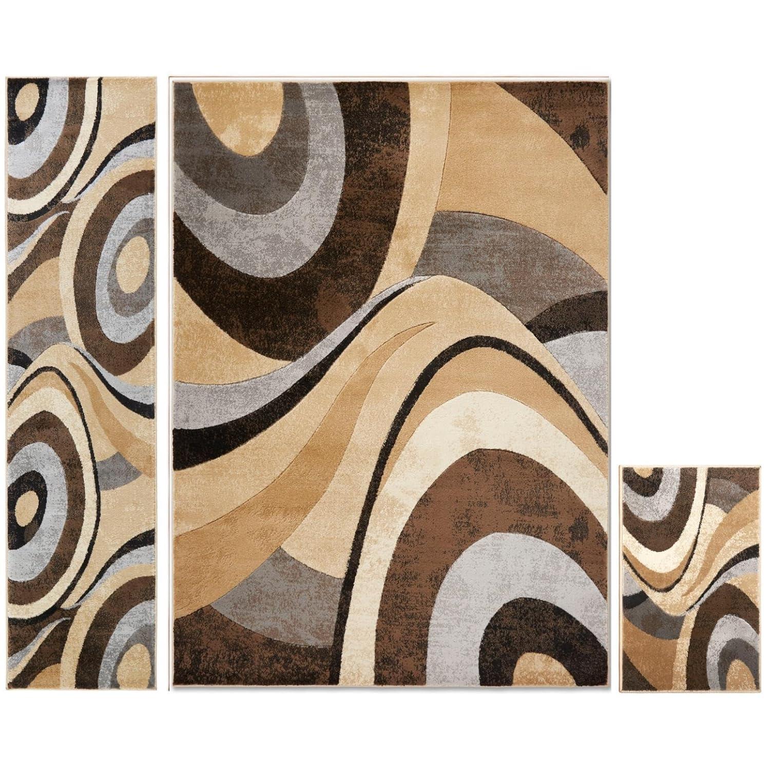 Home Dynamix Slade Contemporary Abstract Area Rug, Brown/Grey, 3 Piece Set