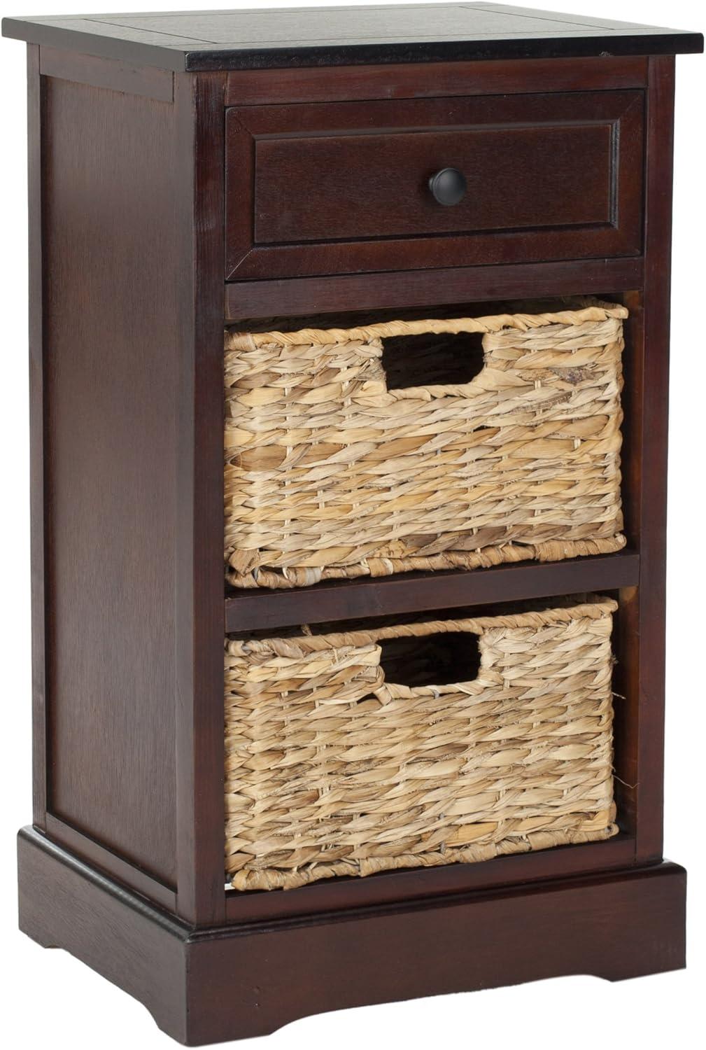 SAFAVIEH Carrie 1 Drawer Storage Side Table with 2 Baskets, Dark Cherry