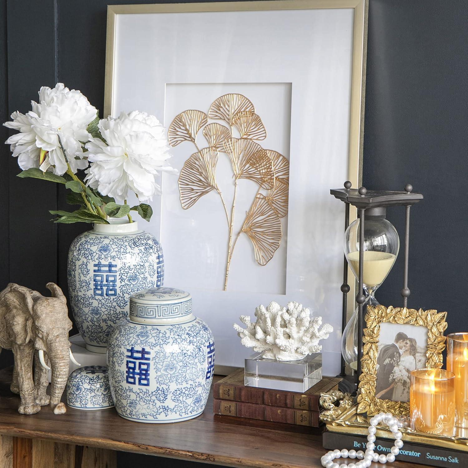 A&B Home Blue and White Ceramic Ginger Jar with Lid Ancient Chinese Oriental Style Multi Purpose 7.9" x 7.9" x 9.4"