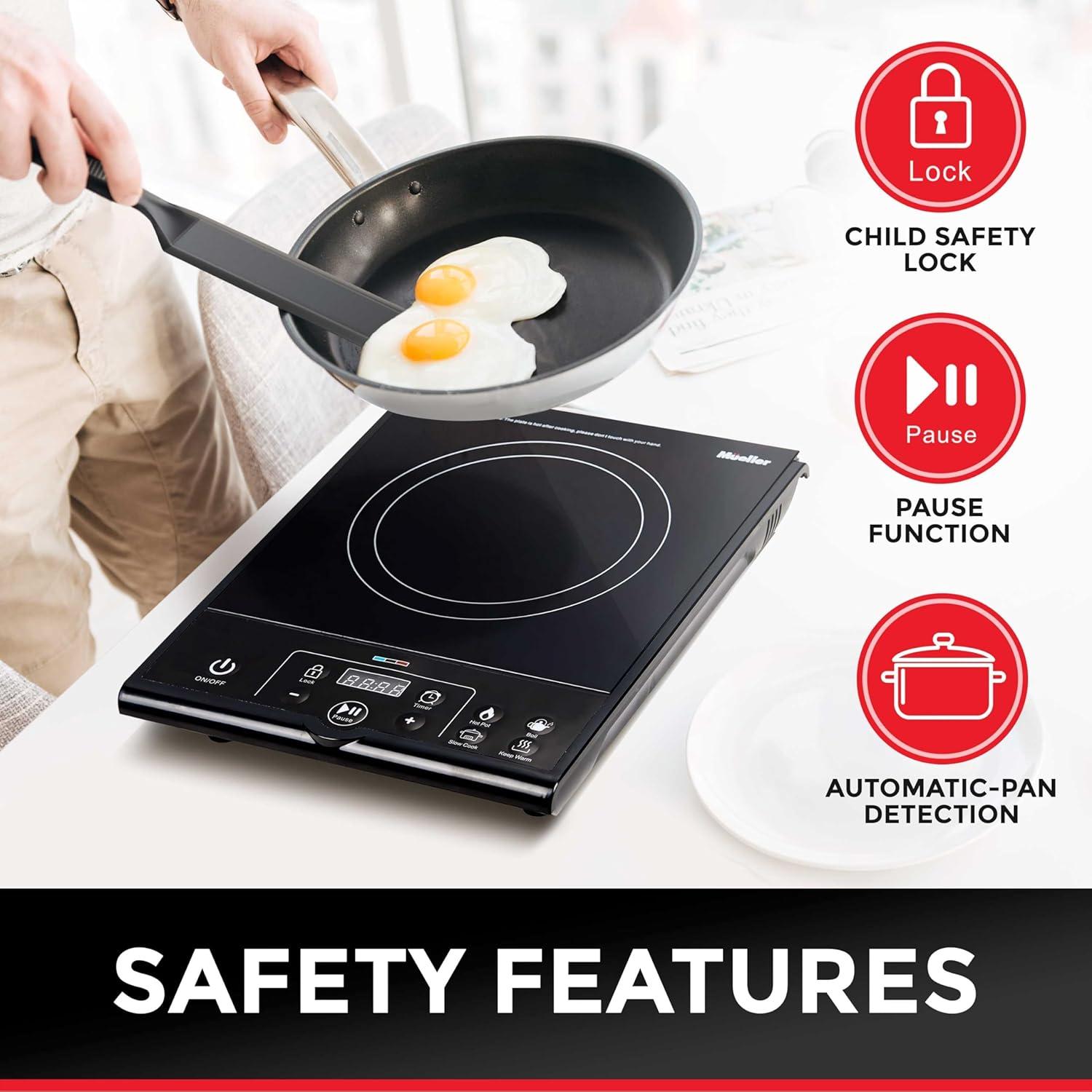 Mueller Austria RapidTherm Portable Induction Cooktop, 1800W Hot Plate Electric Stove Top Burner. 8 Temp Levels, Auto-Off & Pot Detection, LED Display, Child Lock, 4 Programs, Burners for Cooking