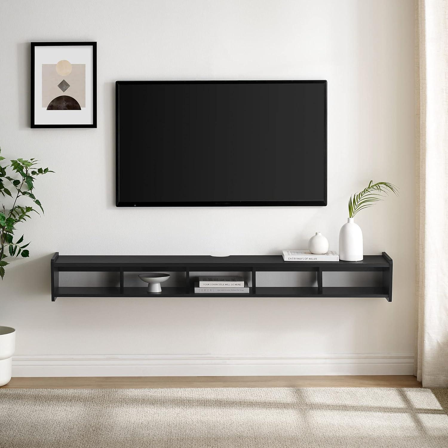 Walker Edison Minimalist Floating TV Stand for TVs up to 70”, Solid Black
