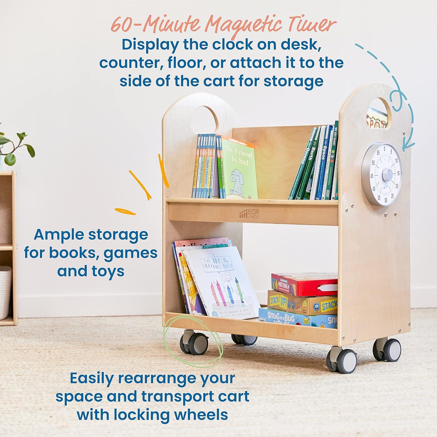 ECR4Kids Mobile Book Cart with Countdown Timer, Classroom Bookshelf