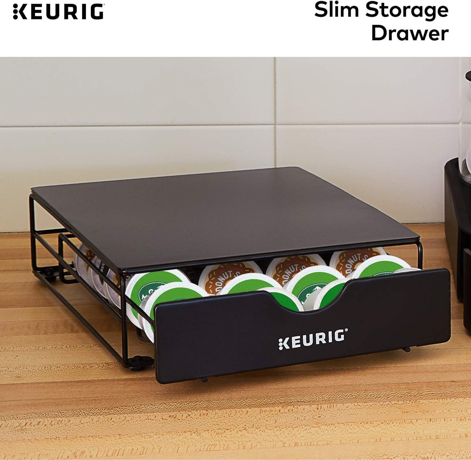 Keurig Non-Rolling 24ct Coffee Pod Storage Drawer: Black Metal K-Cup Organizer, Freestanding Kitchen Rack