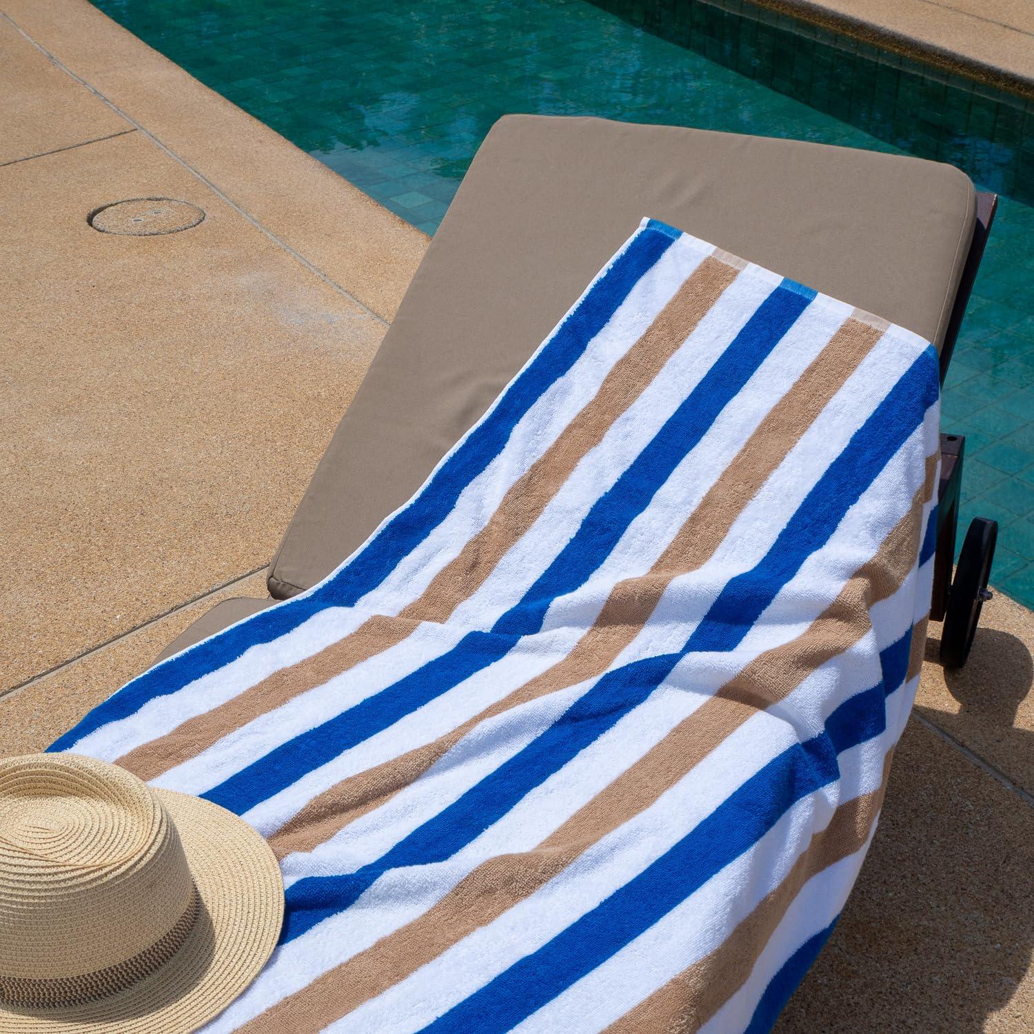 Arkwright Oversized Beach Towels (30x70, 4-Pack), Soft Ringspun Cotton Cabo Cabana Striped Beach Towel, Pool Towel, Bath Towel - Navy/Beige