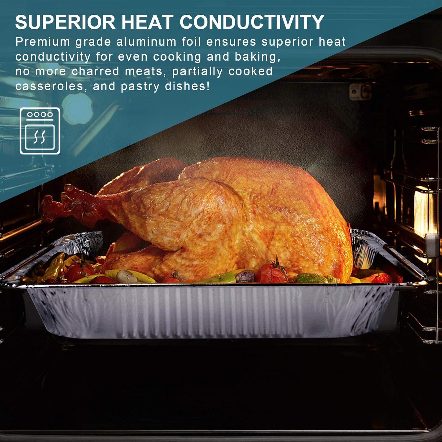 9x13 Aluminum Foil Pans (10 Pack), Disposable Half Size Deep Foil Pans, Cookware, Food Prepping, Large Pans for Baking, Reheating, Grilling