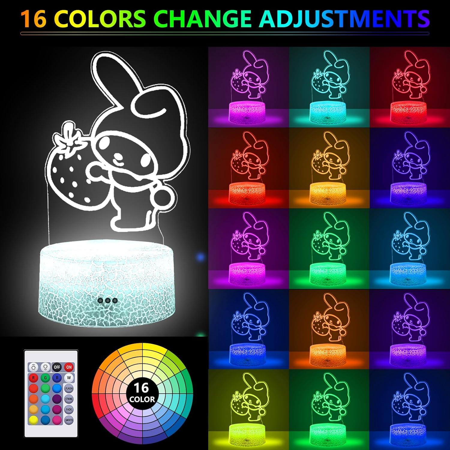 3D Illusion Night Light for Kids - Cute Lamp Led Night Light Anime Charater 16 Colours Change with Remote Control Kitty Lamp Room Decor Birthdays Holidays Christmas Gifts for Kids and Girls