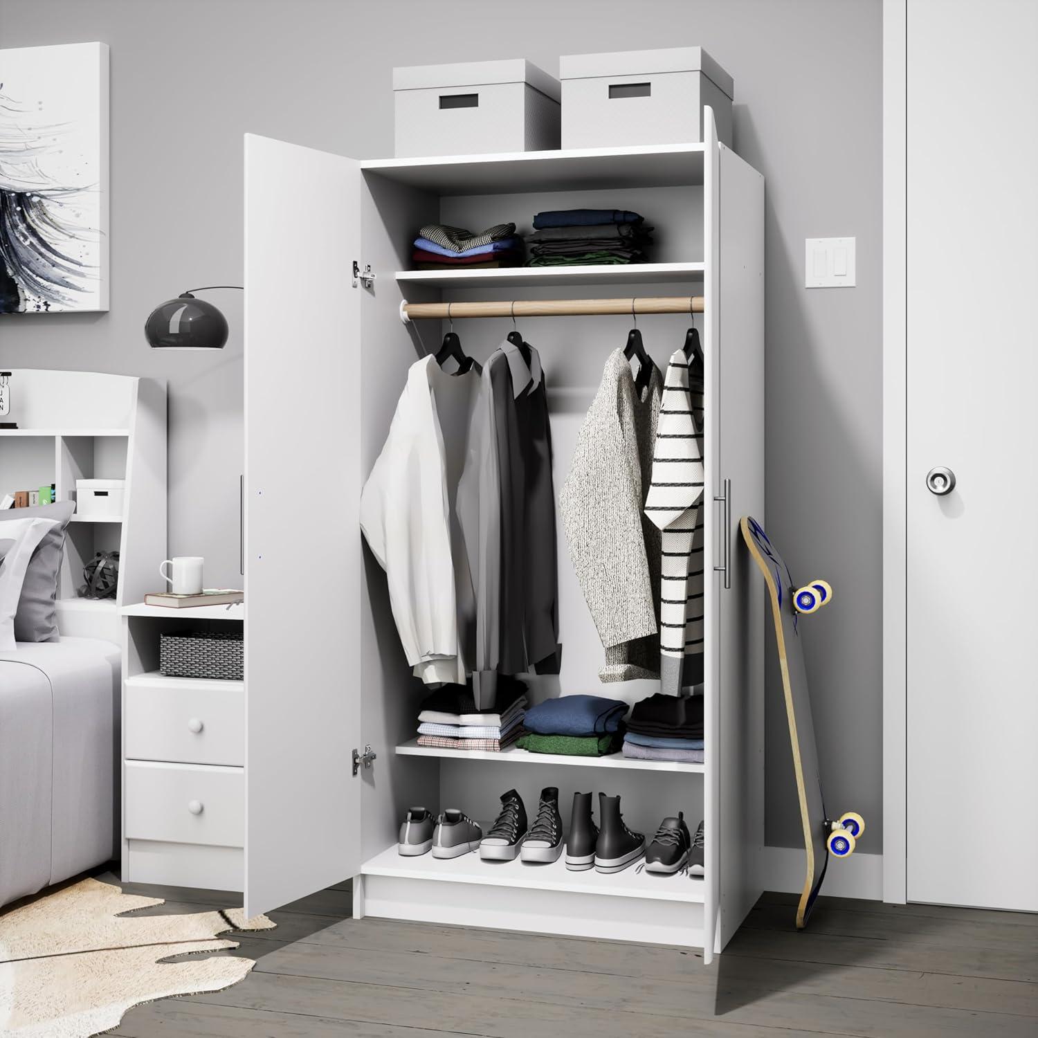 White 72" Transitional Laminated Wardrobe Cabinet