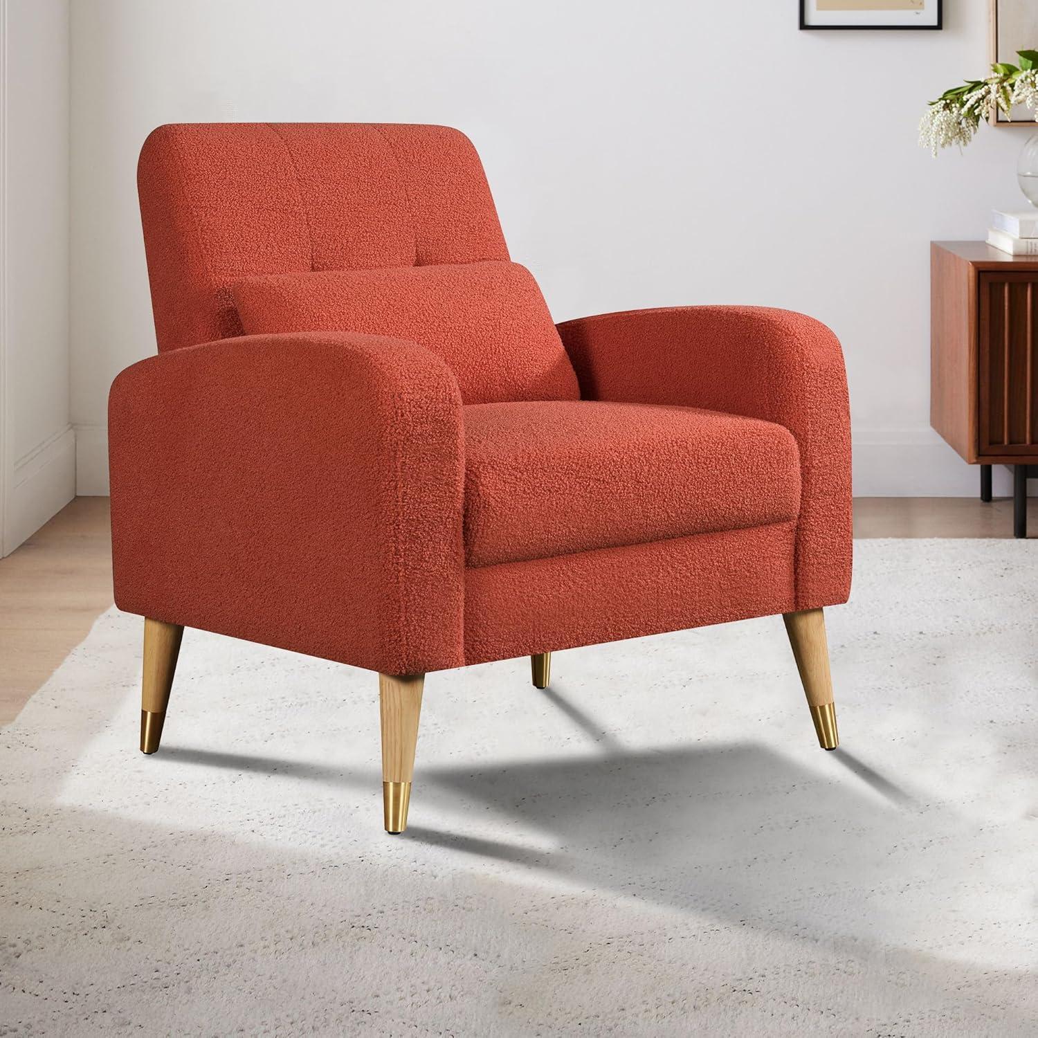 LoLado Mid-Century Modern Accent Chair, Upholstered Armchair Living Room Chair, Comfy Single Sofa Chair with Metal Legs, Polyester Fabric Chair for Living Room Bedroom, Red