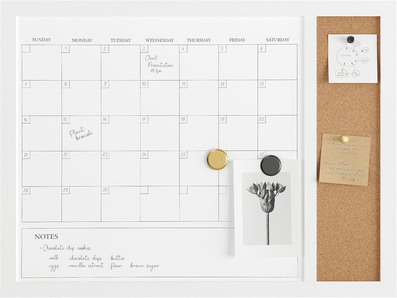 Thomas Martha Stewart Magnetic Dry Erase Monthly Calendar and Cork Board Combo with Included Marker, Magnets