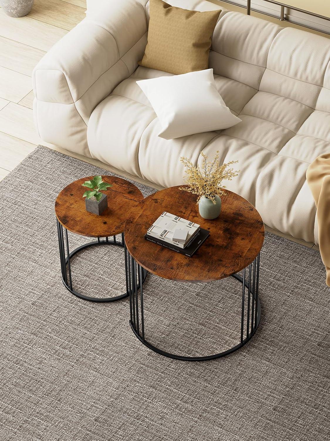 Rustic Brown Round Wood Nesting Coffee Table Set