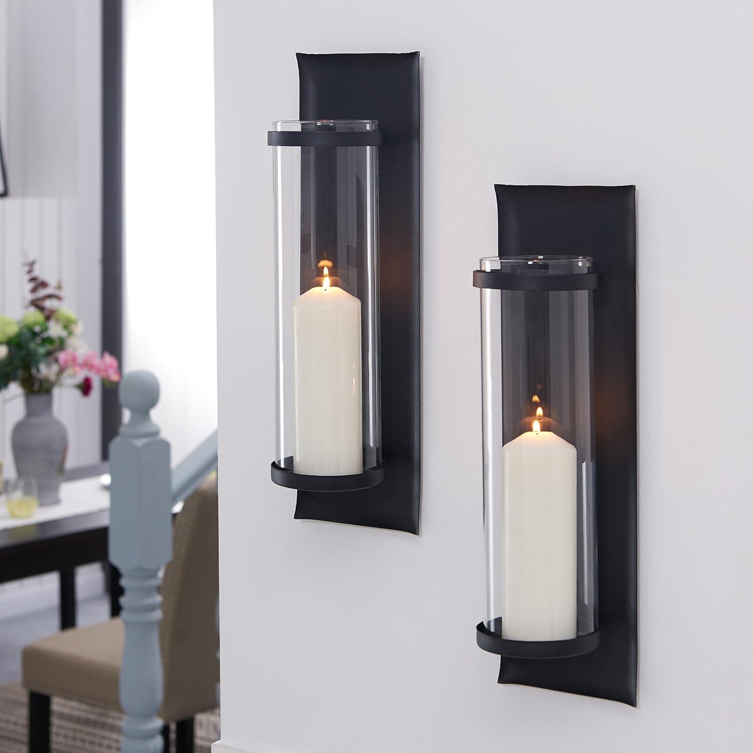 Metal and Glass Wall Sconce Candle Holder Set (Set of 2)