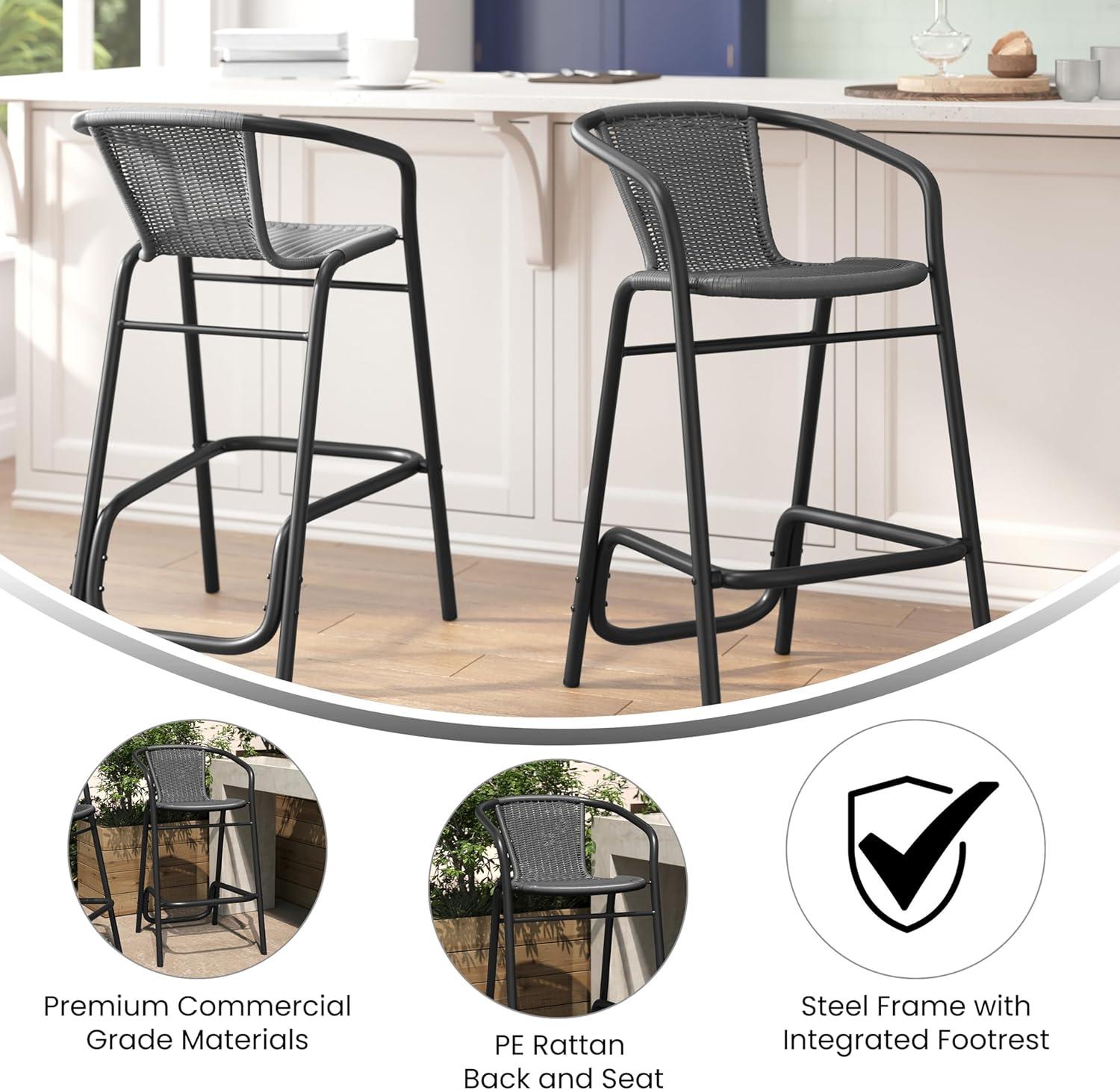 Flash Furniture Lila Commercial Indoor-Outdoor Rattan Restaurant Barstool with Aluminum Frame (Set of 2)