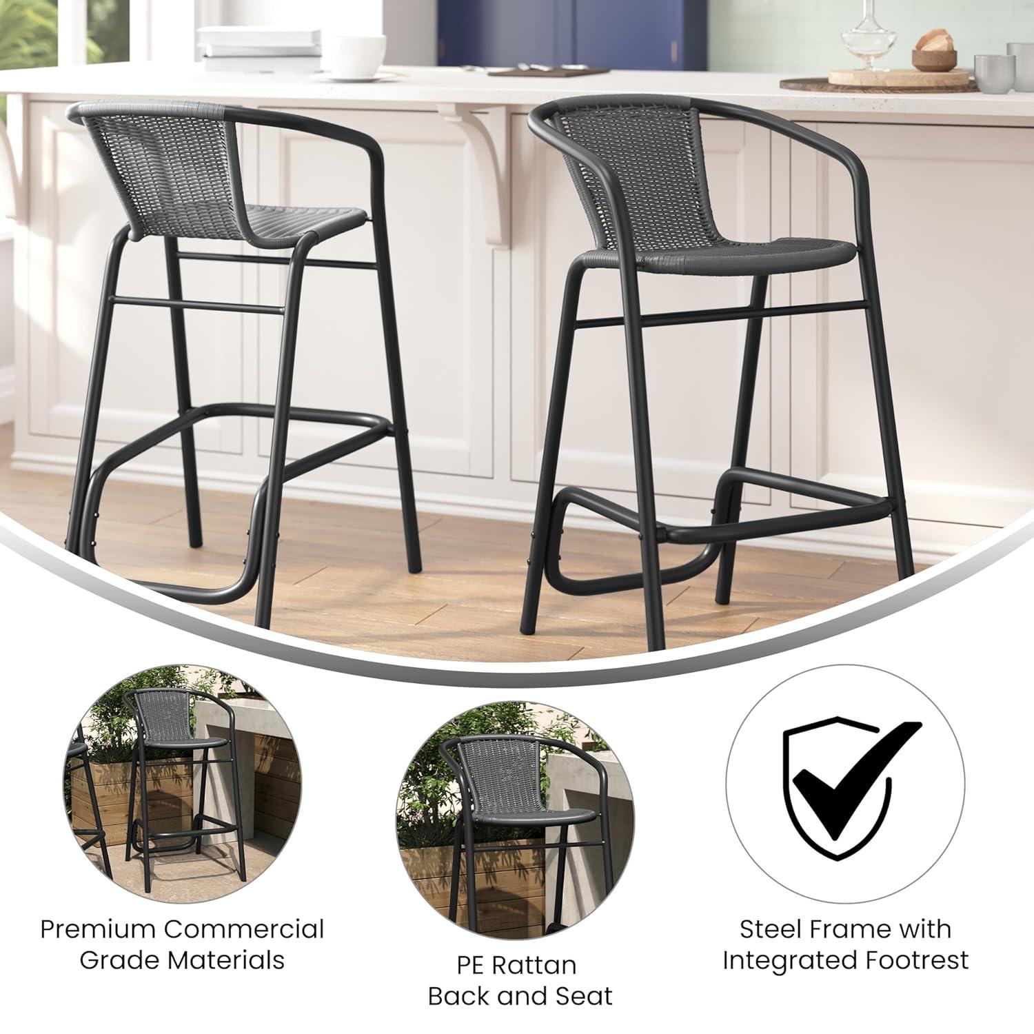 Flash Furniture Lila Commercial Indoor-Outdoor Rattan Restaurant Barstool with Aluminum Frame (Set of 2)