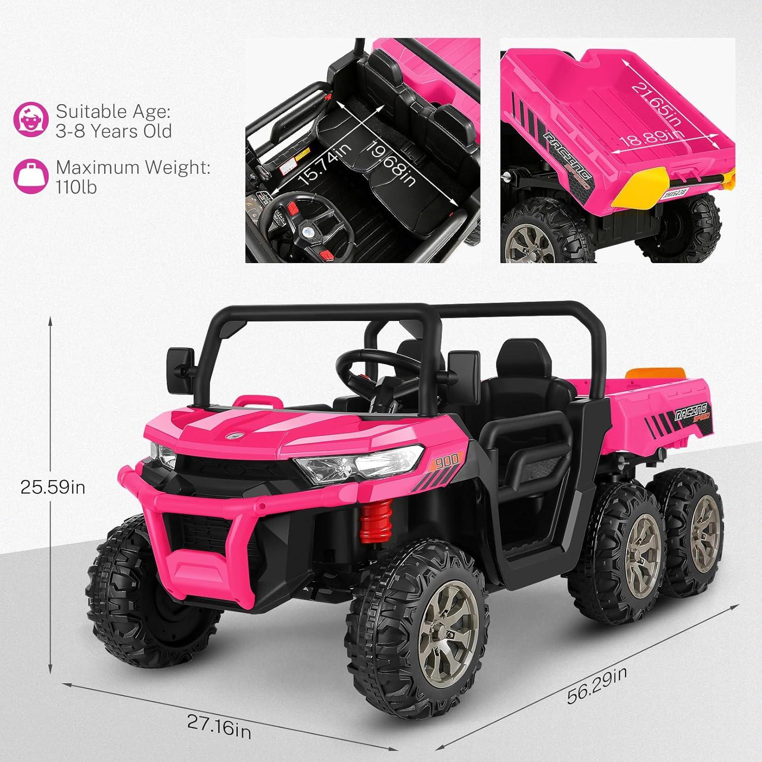 24V Kids Ride on Dump Truck with Remote Control, 2 Seater Powered 4-Wheel UTV Toys, 2x200W Ride on Tractor Car w/ Electric Dump Bed, Shovel, Bluetooth Music, Pink