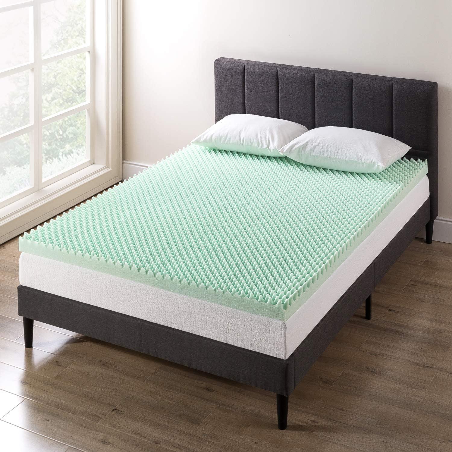 Crown Comfort 3 Inch Egg Crate Memory Foam Mattress Topper with Calming Aloe Infusion Twin